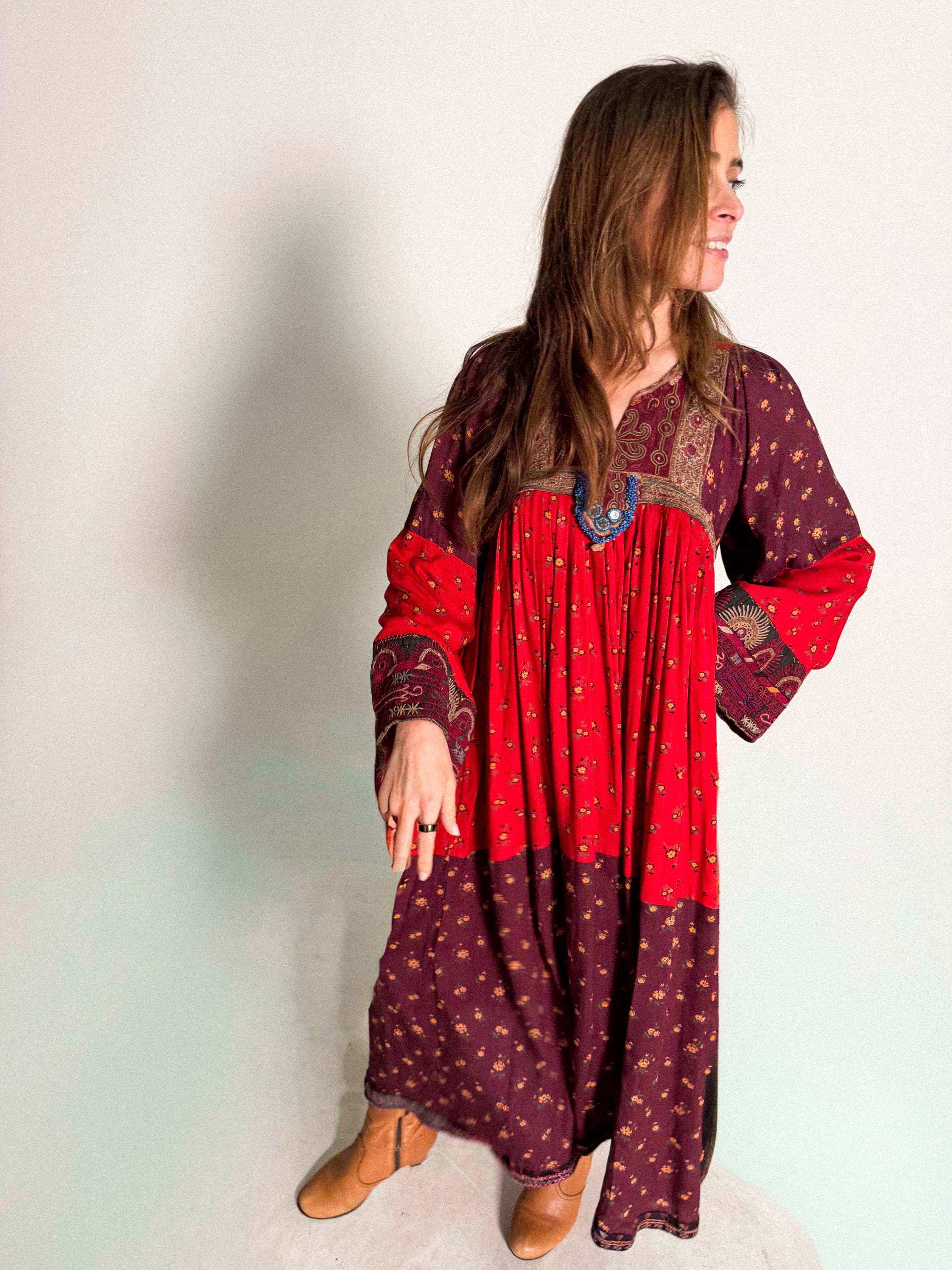 1970s Red Afghan Kuchi Dress