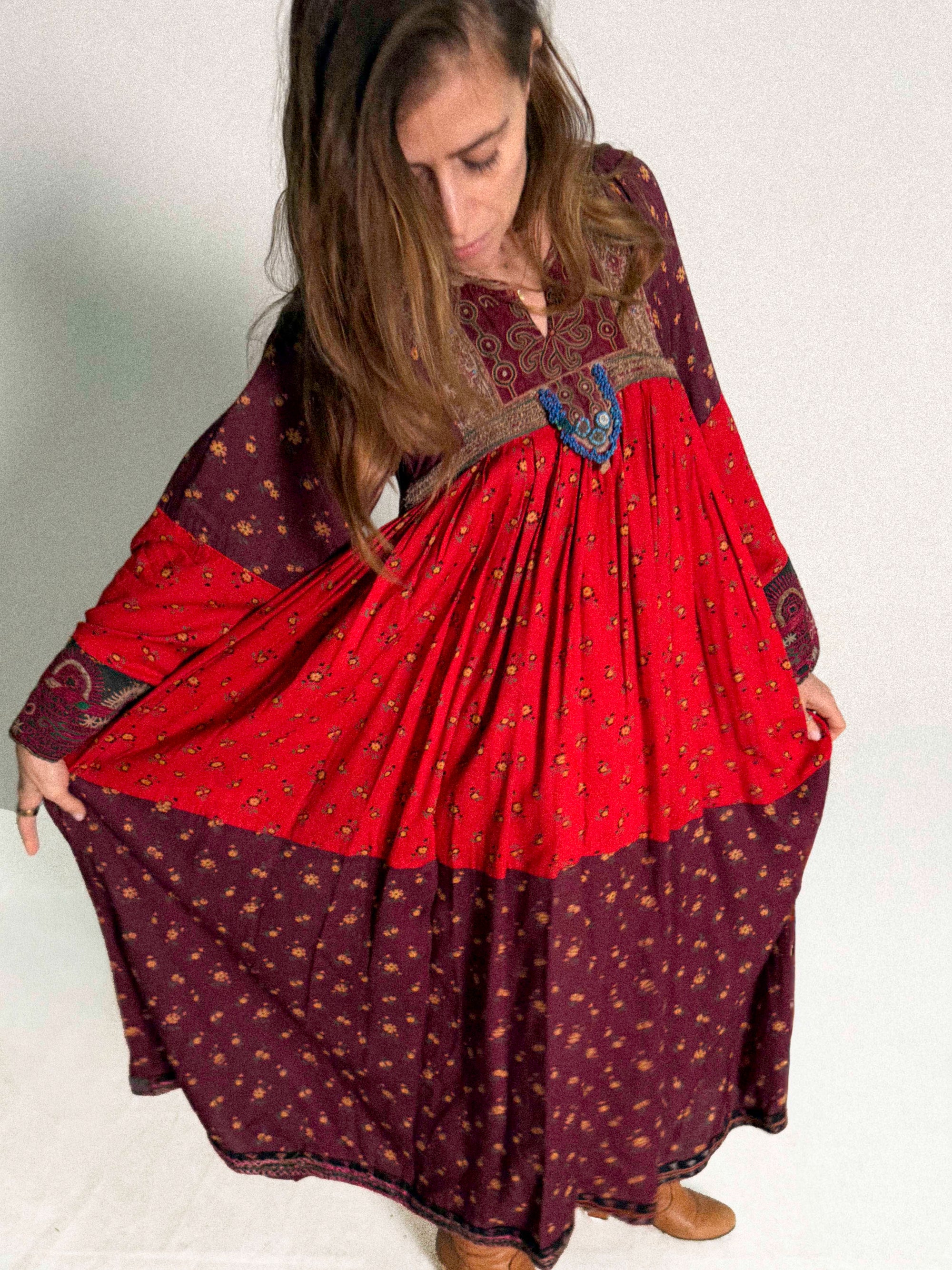 1970s Red Afghan Kuchi Dress