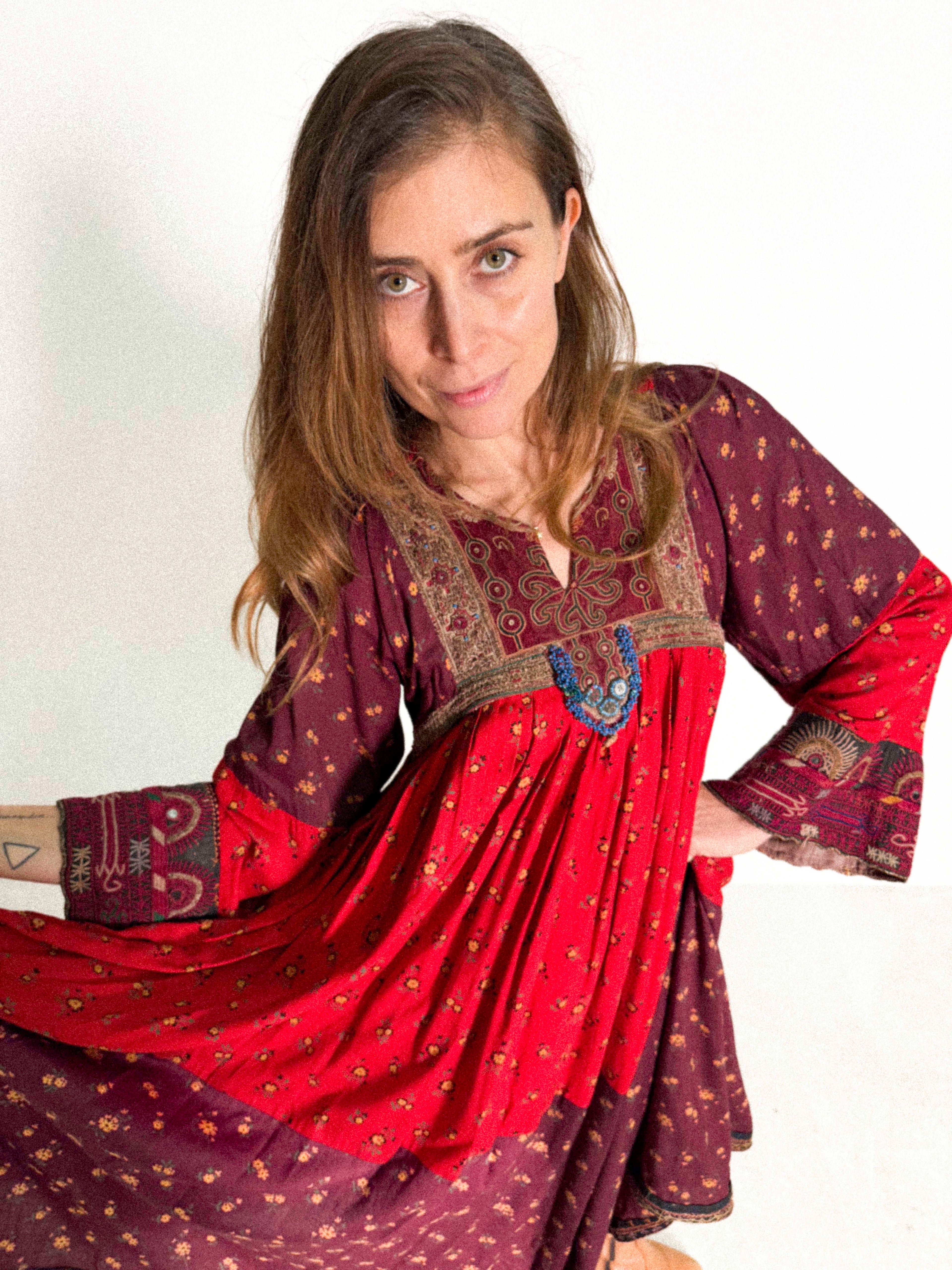 1970s Red Afghan Kuchi Dress