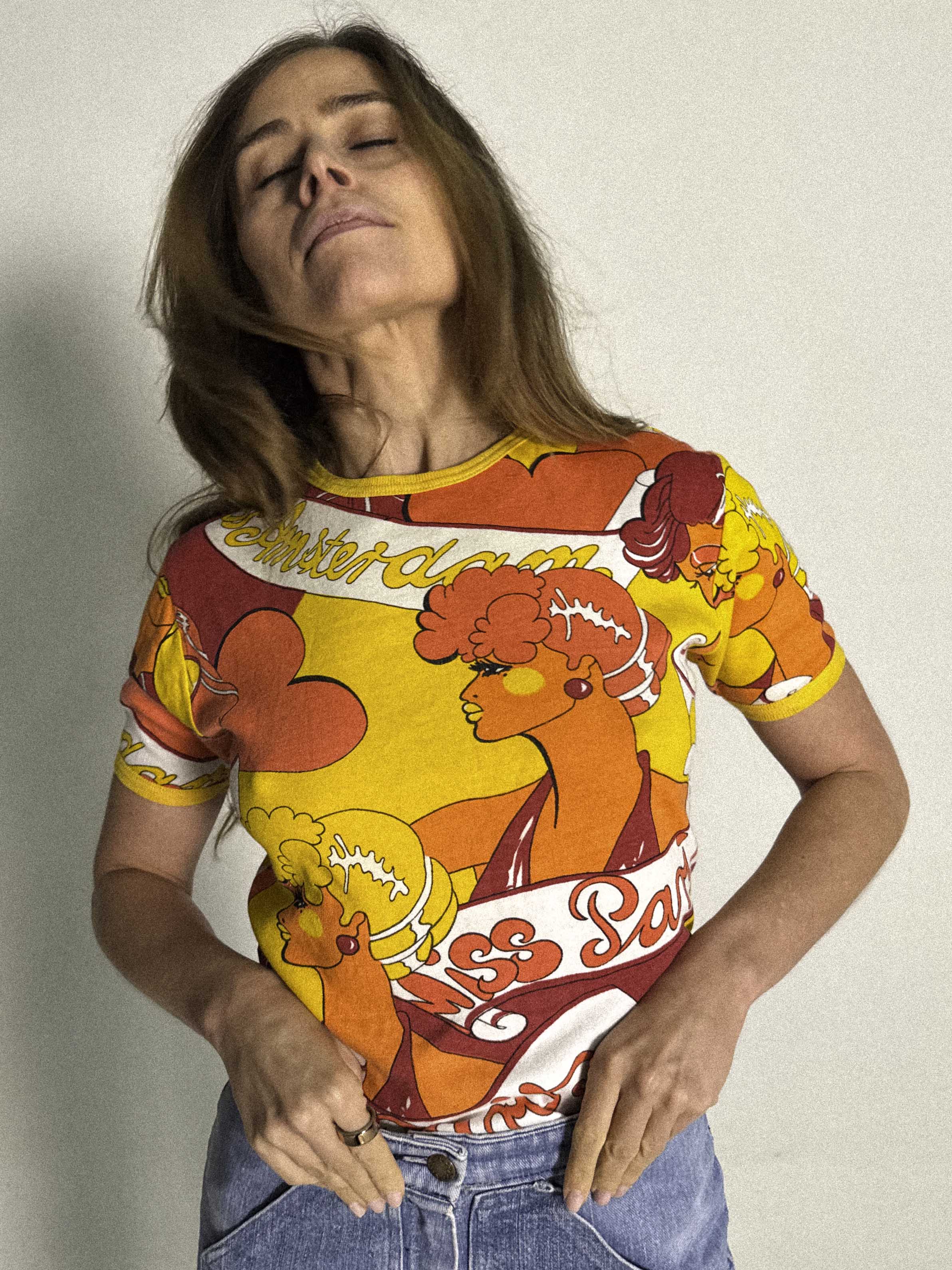 1970s Graphic Novelty Print Ringer T-Shirt