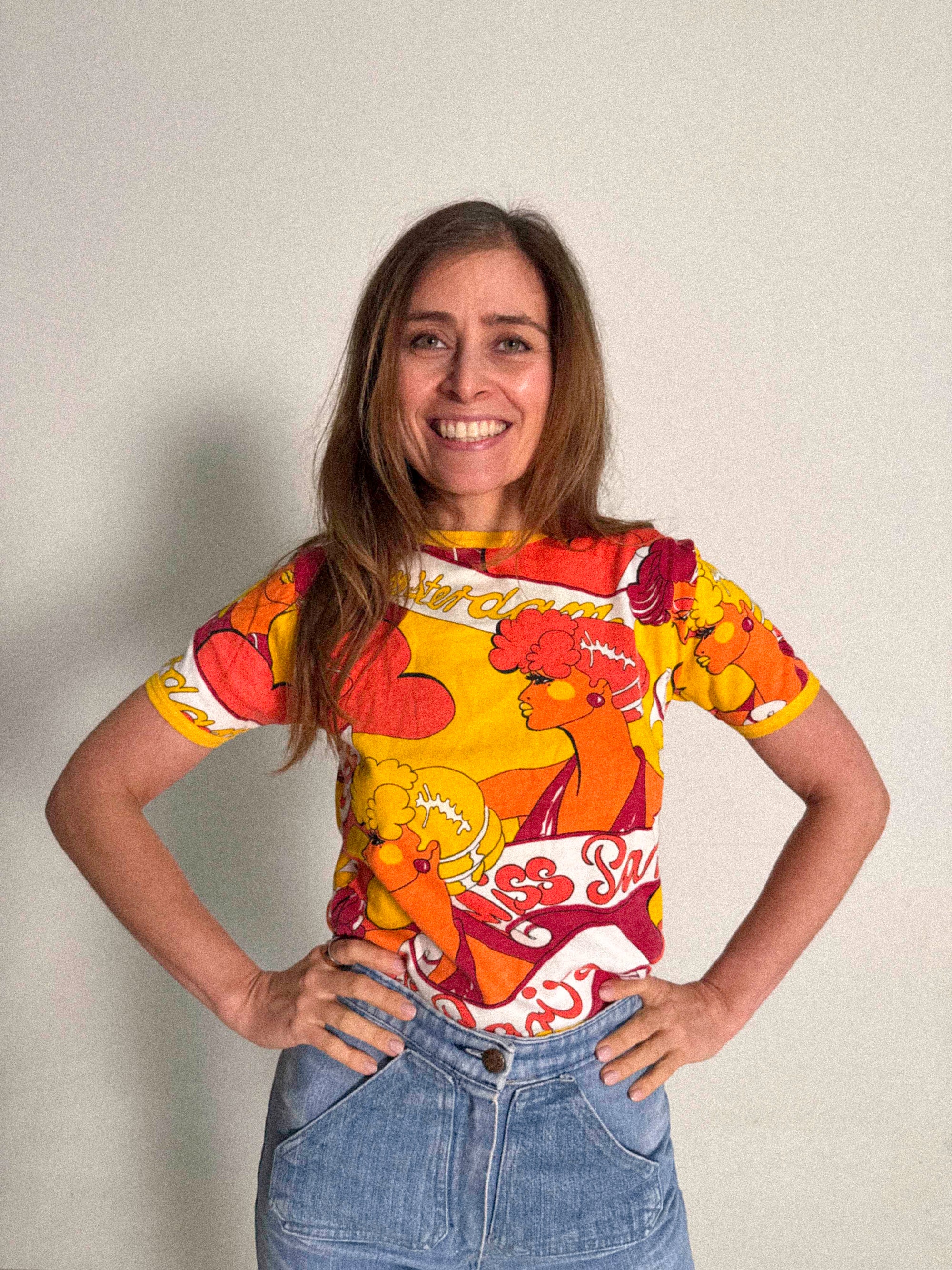 Ringer-T-Shirt mit Grafikprint aus den 1970er Jahren