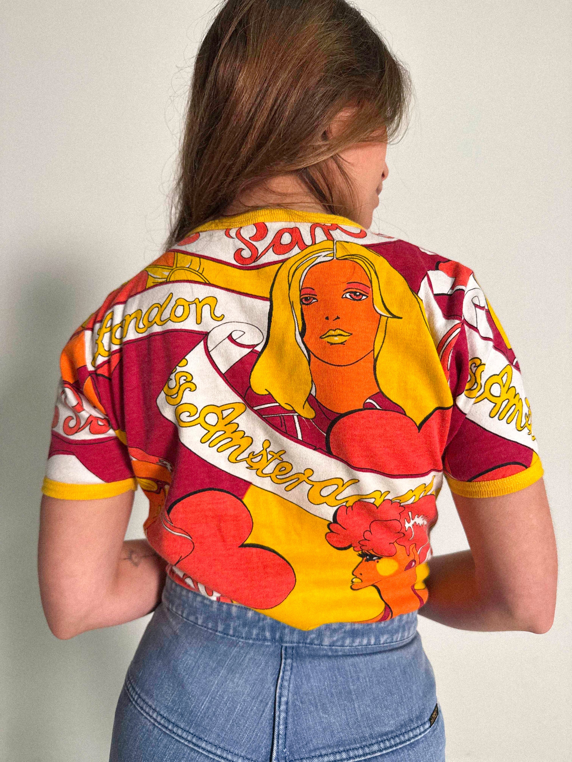 Ringer-T-Shirt mit Grafikprint aus den 1970er Jahren