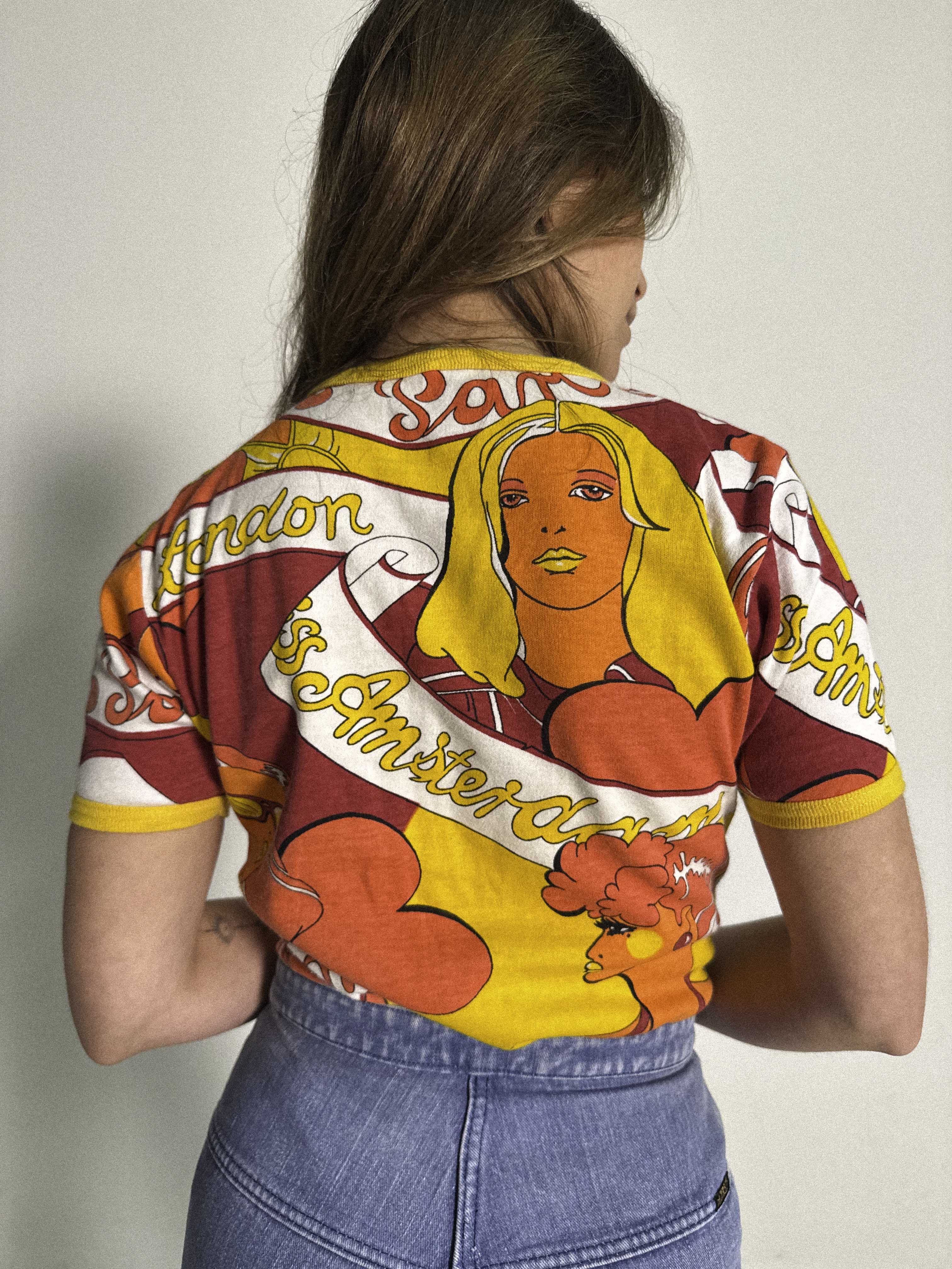 1970s Graphic Novelty Print Ringer T-Shirt