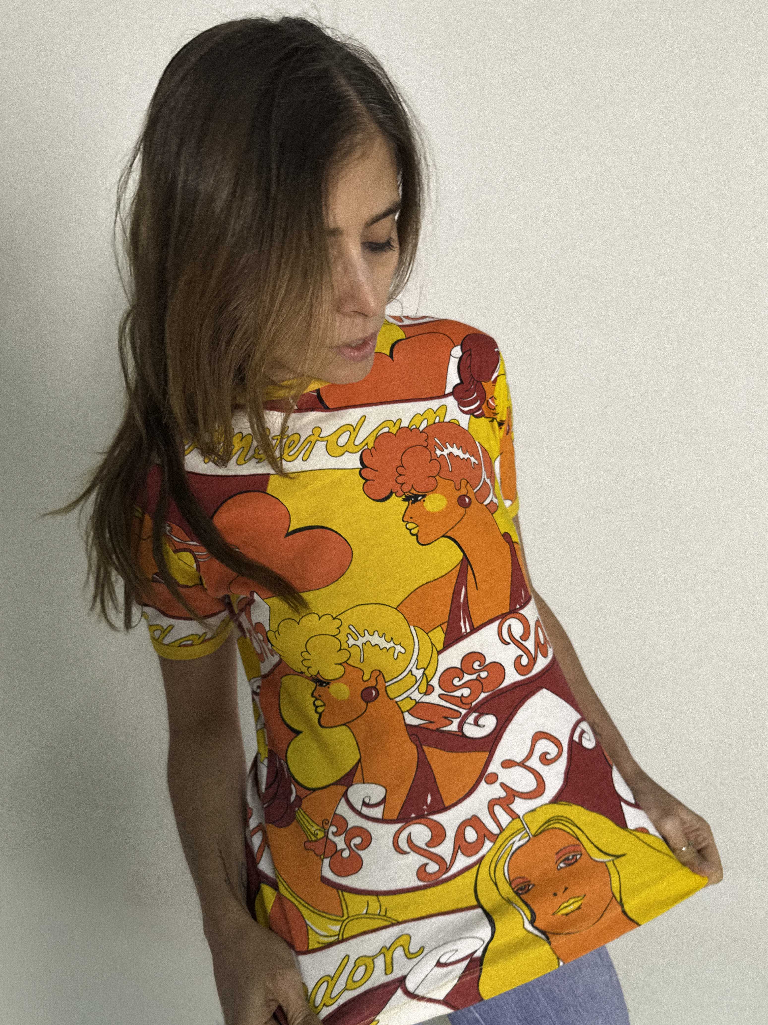 1970s Graphic Novelty Print Ringer T-Shirt