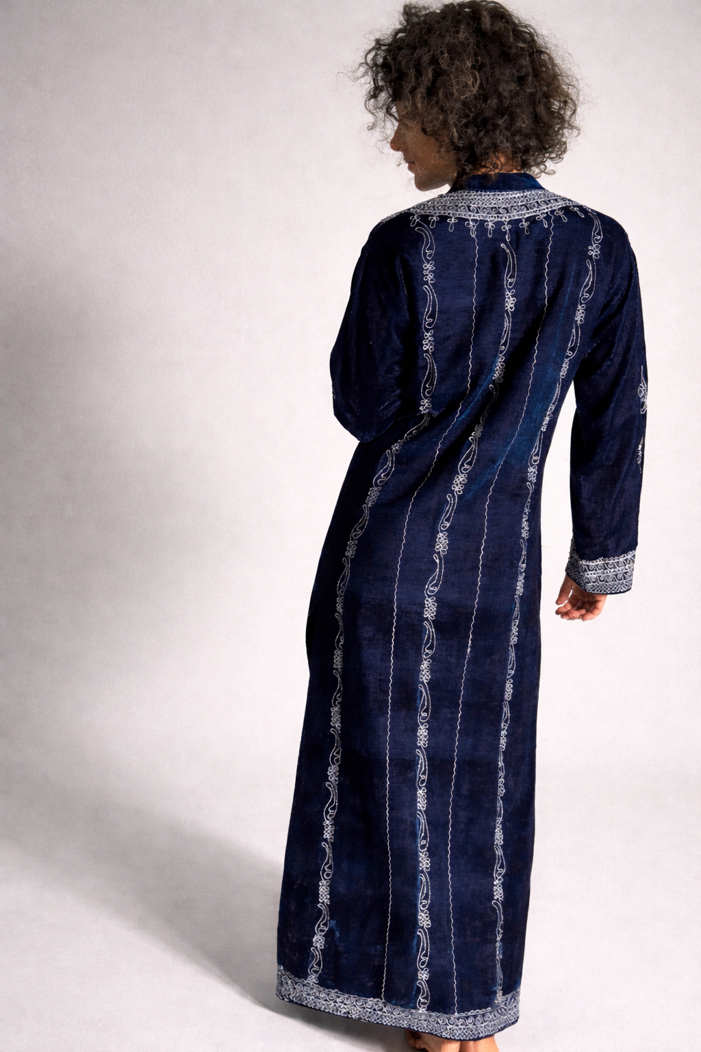 1970s Blue Velvet Moroccan Caftan