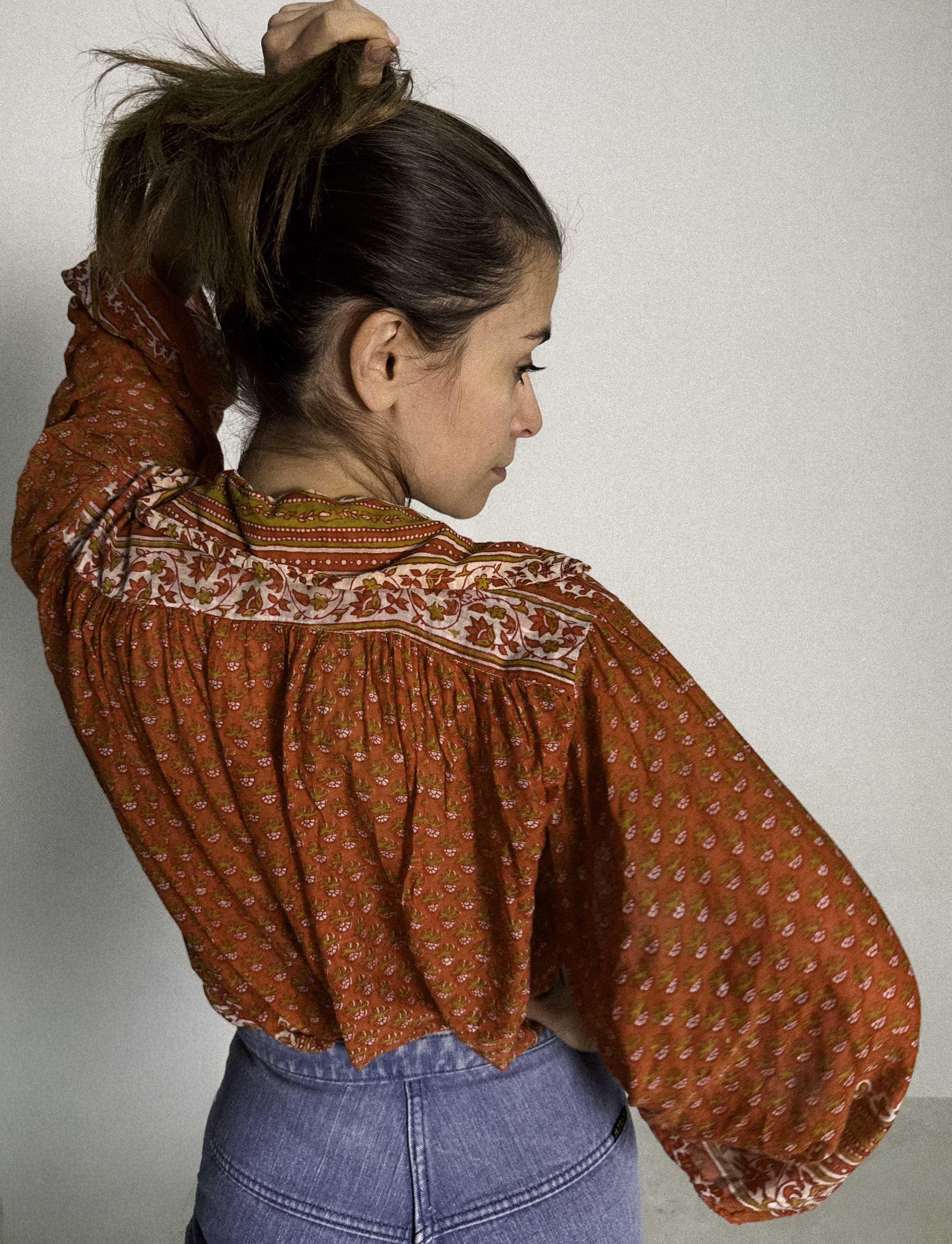 1970s Cotton Gauze Blouse with Collar