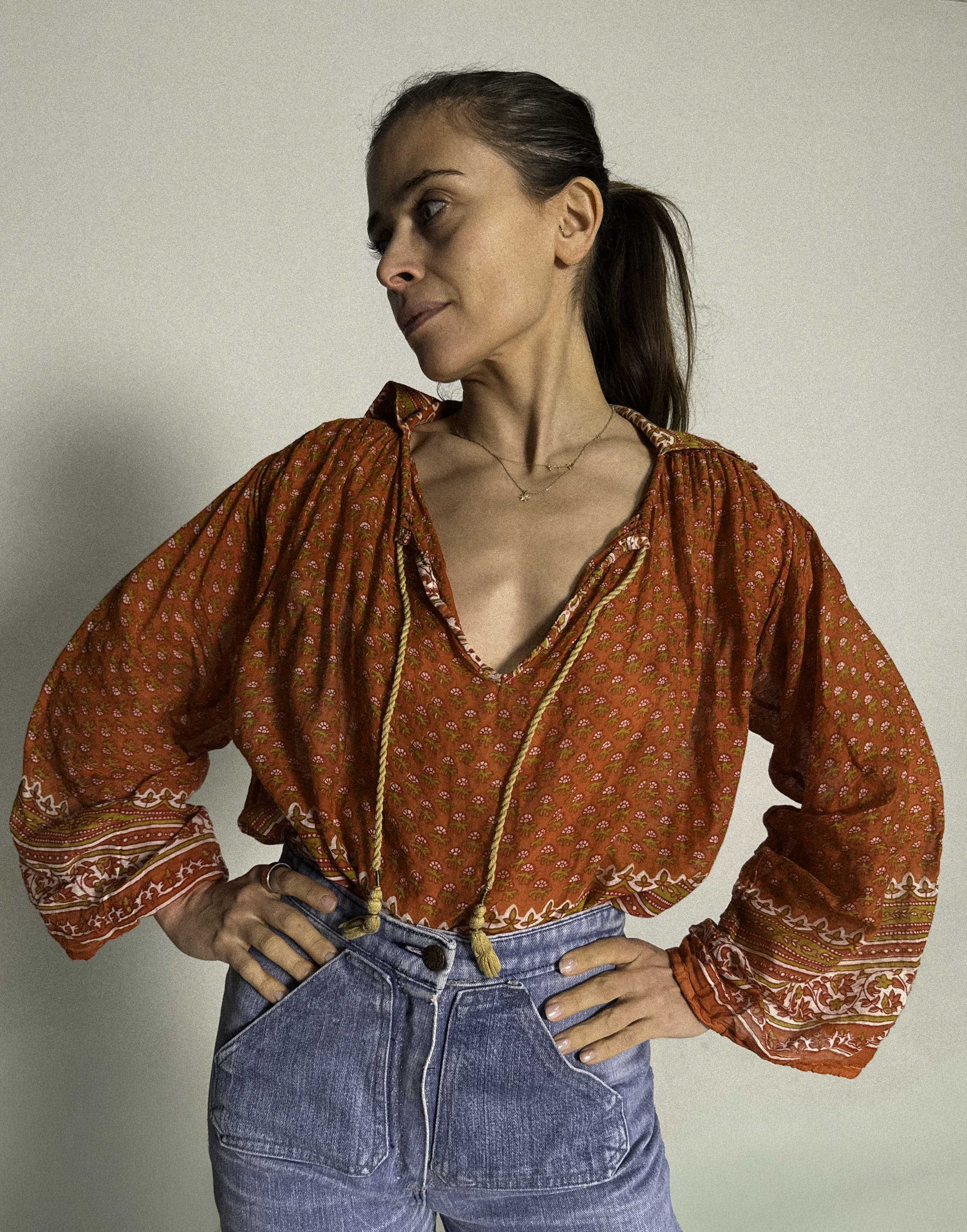 1970s Cotton Gauze Blouse with Collar