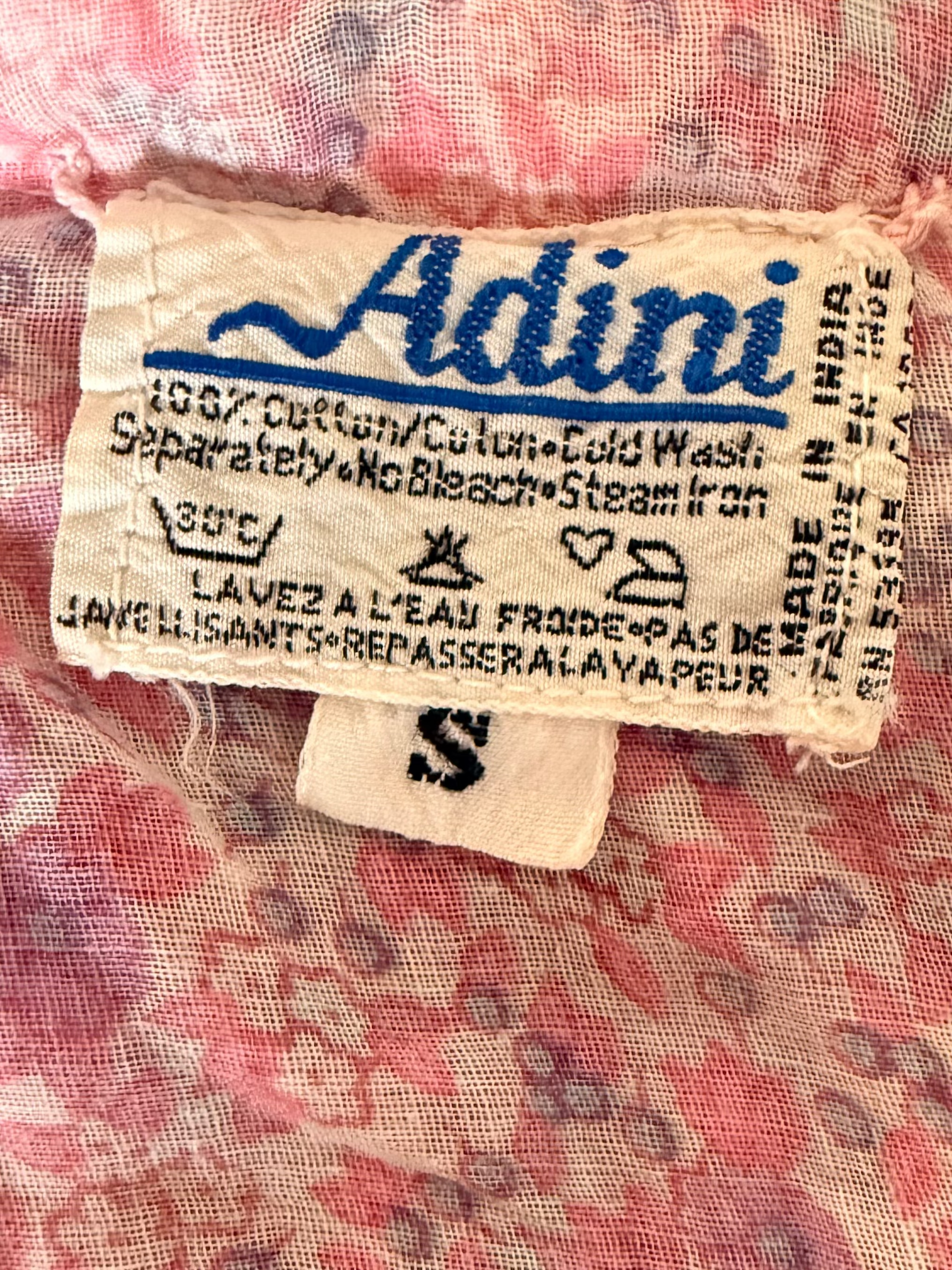 1970s Adini Indian Cotton Gauze Block Print Summer Dress