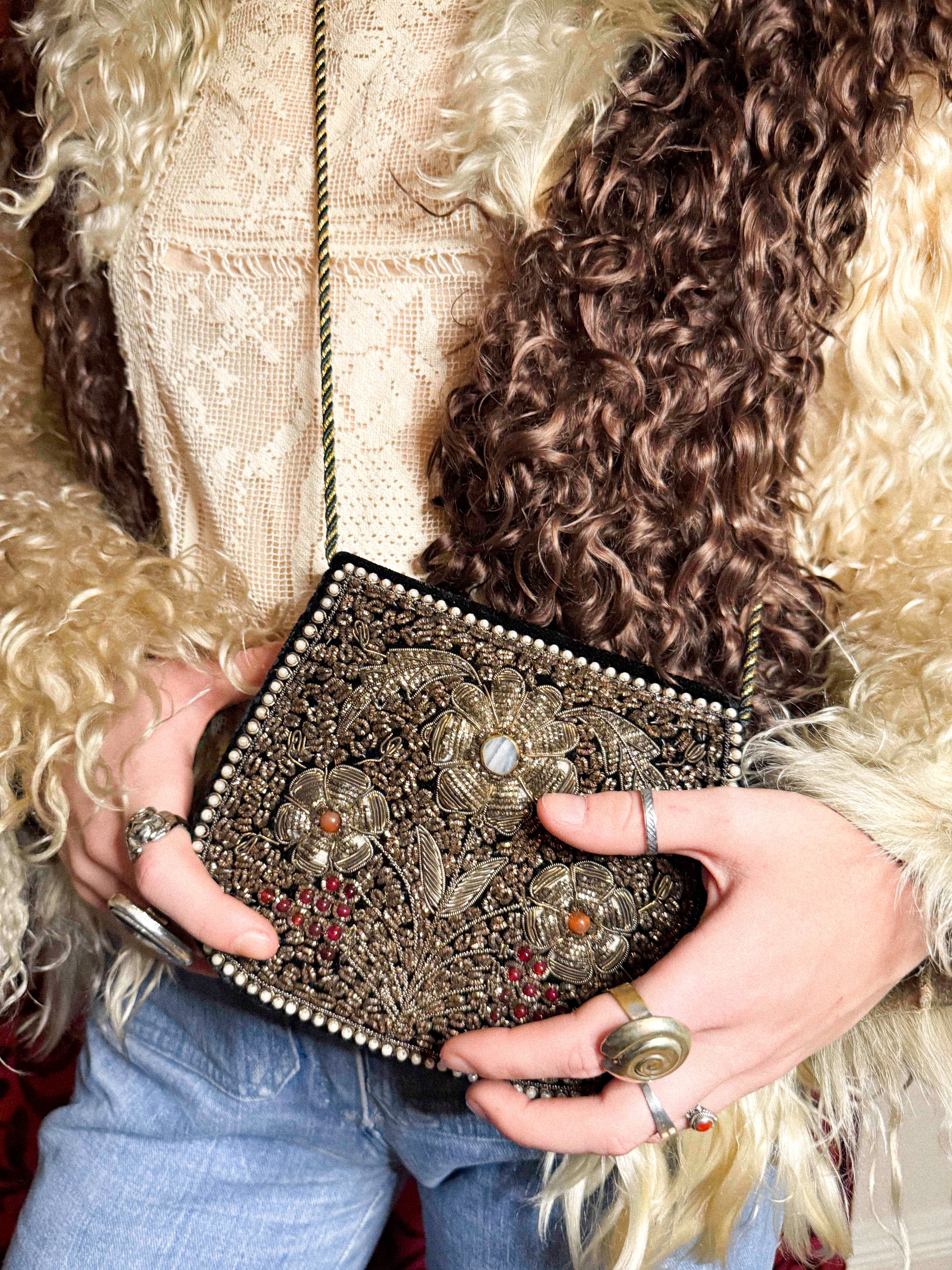 Late 20th Century Indian Zardozi-Style Embroidered Evening Bag