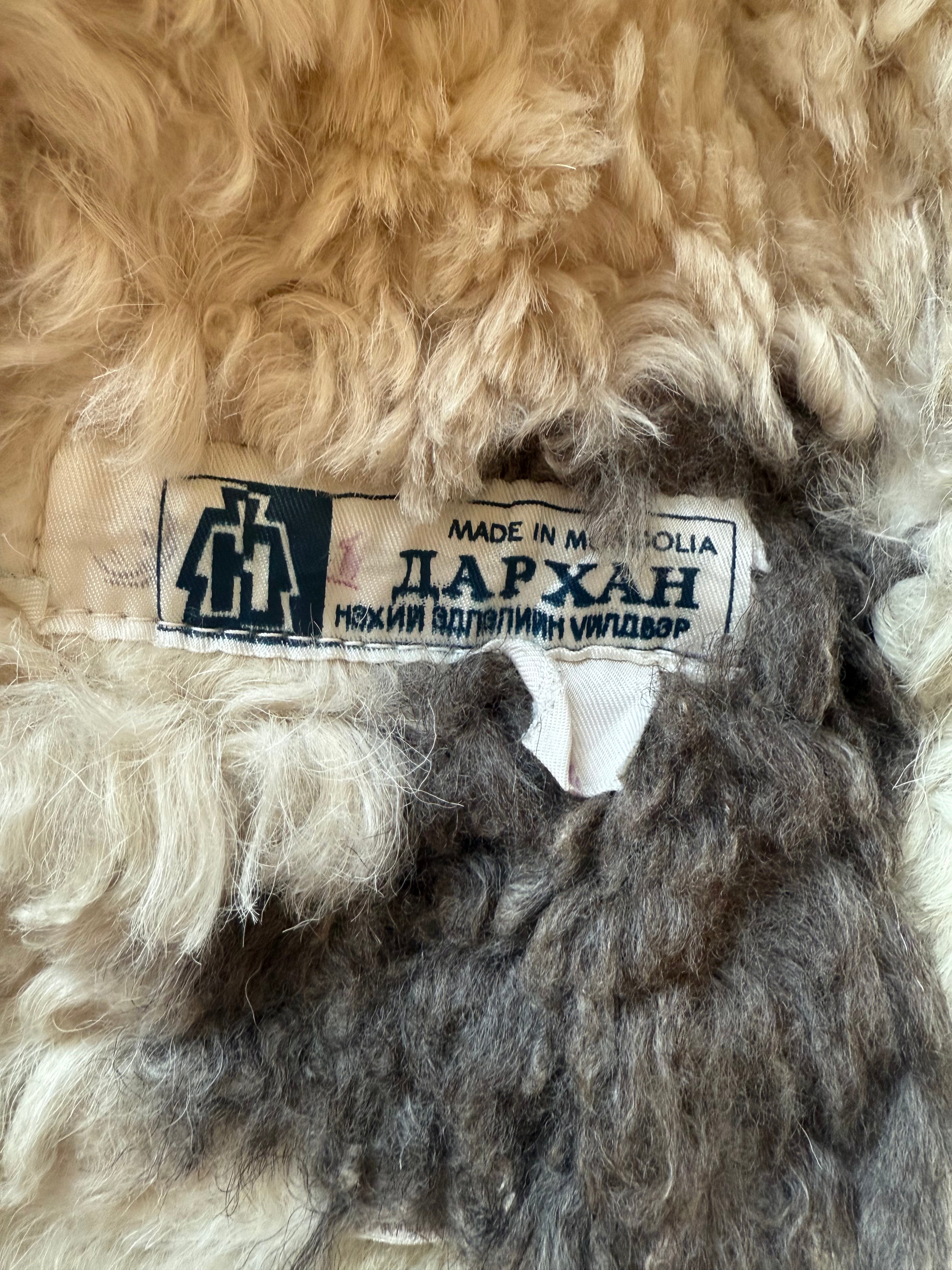 Rare 1970s Mongolian Sheepskin Coat in Soft Cream Suede