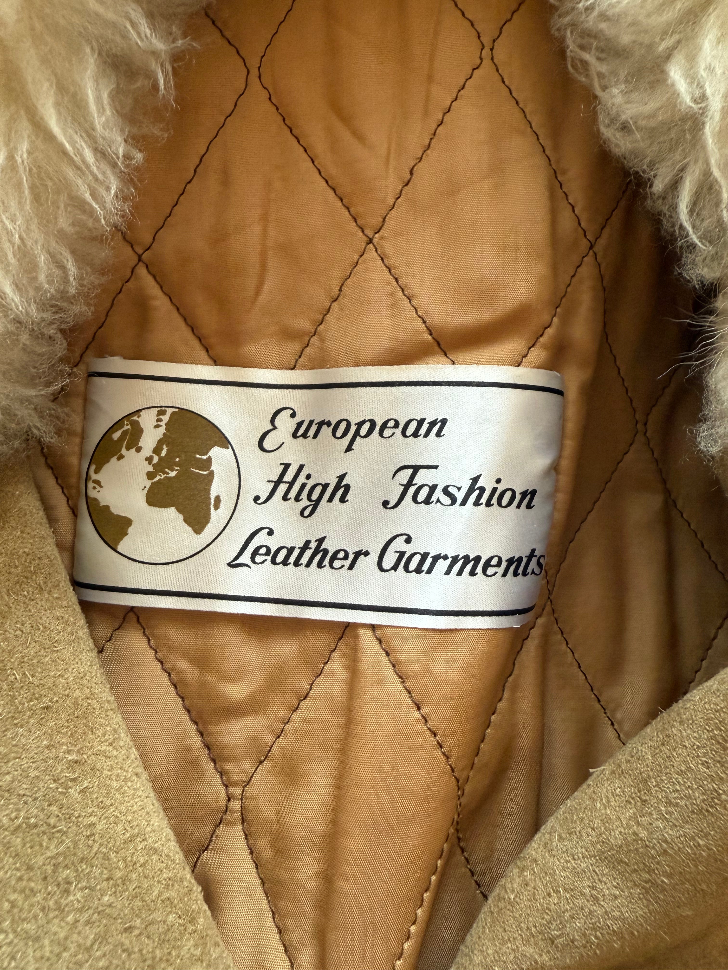 1970s Beige/Tan Suede Penny Lane Coat- Double-Breasted with Fur Collar and Cuffs