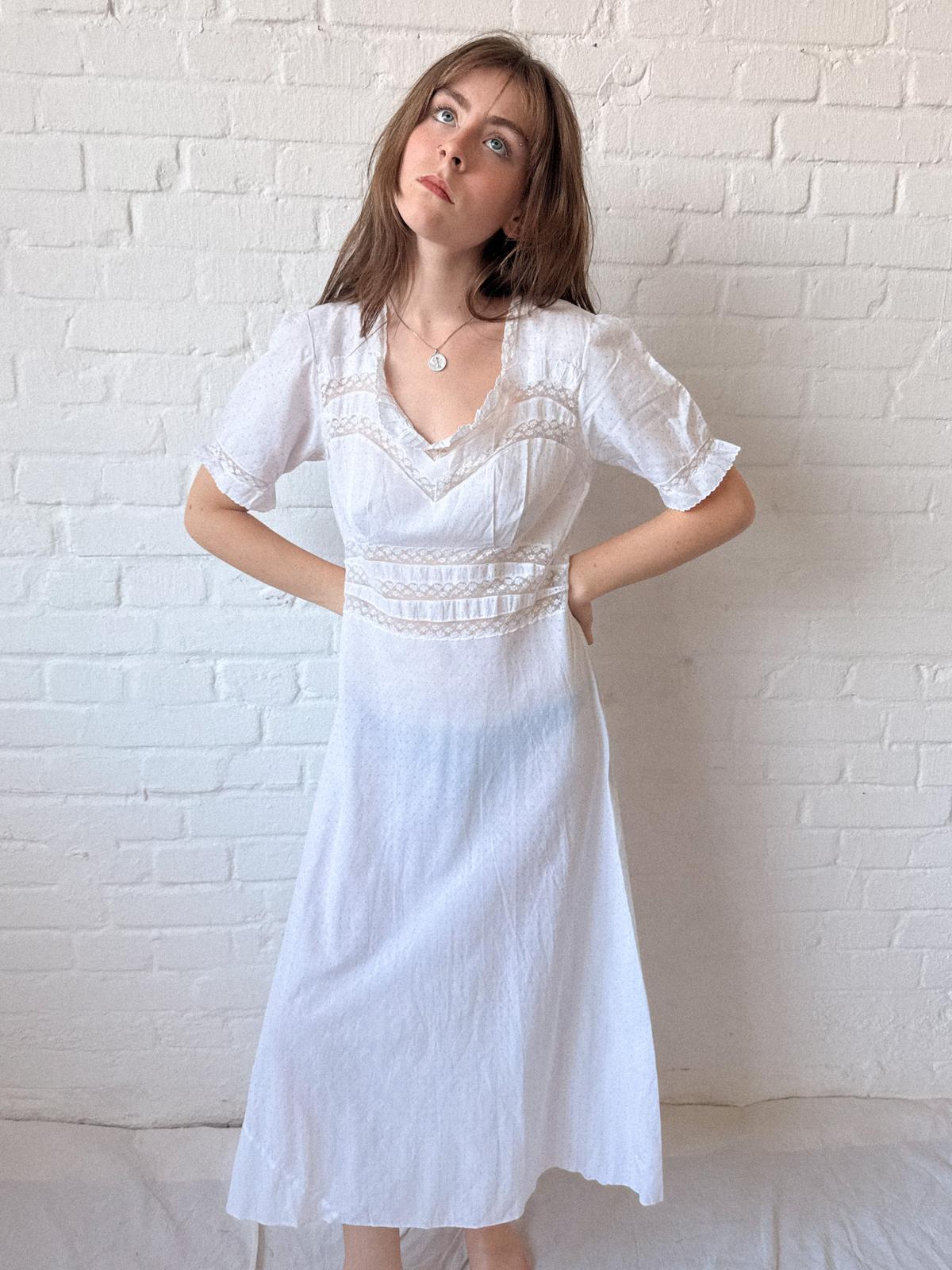 1930s Bias-Cut Cotton Dress /Nightgown