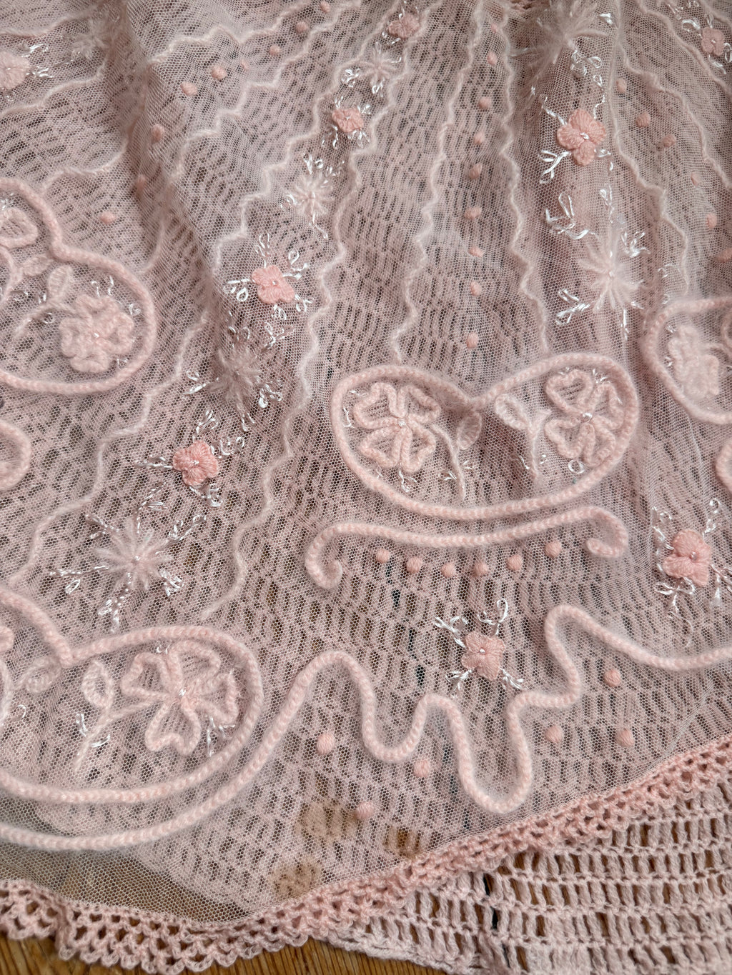 Edwardian to Early 1920s Angora & Tulle Bed Jacket / Capelet