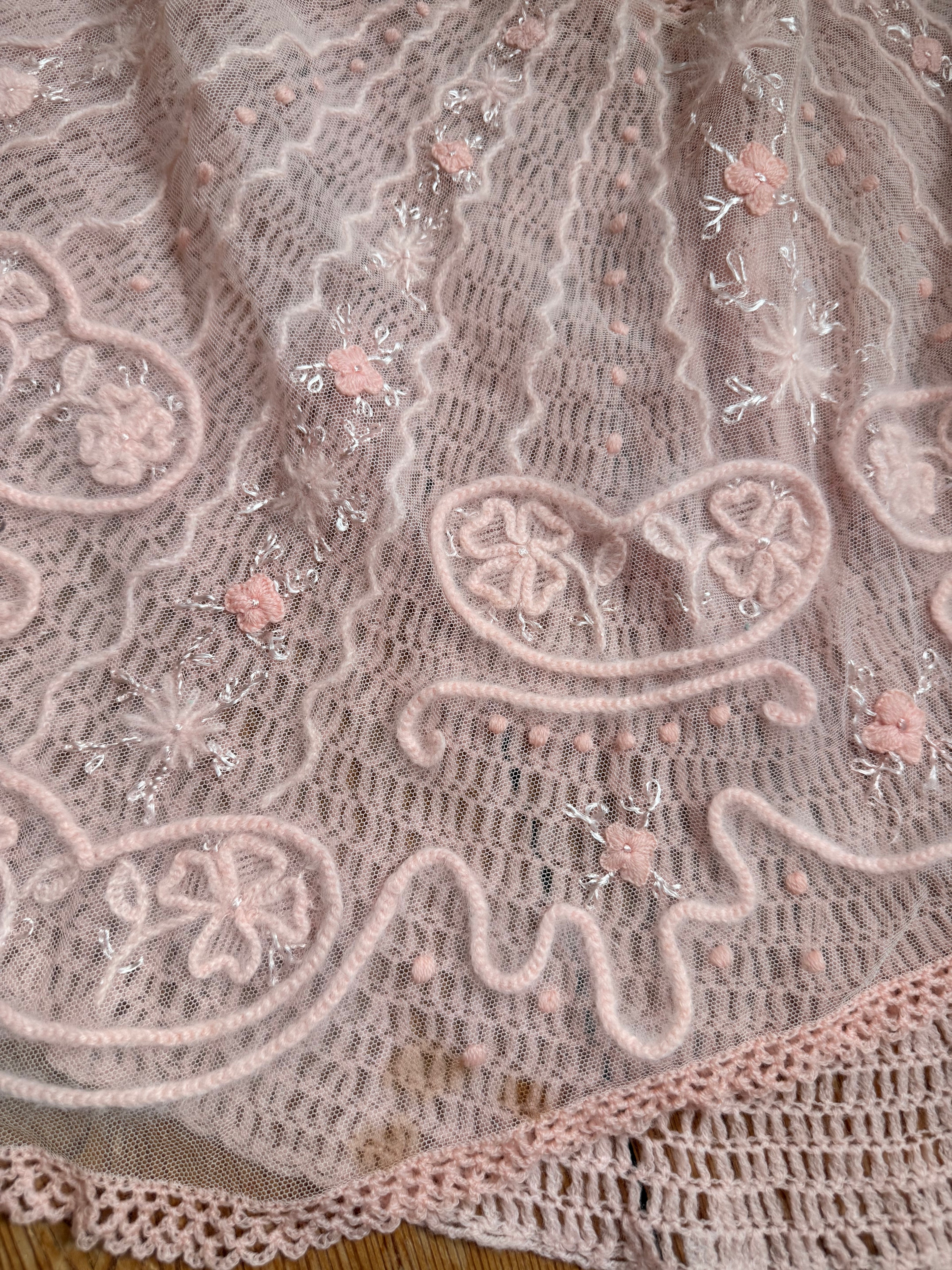 Edwardian to Early 1920s Angora & Tulle Bed Jacket / Capelet