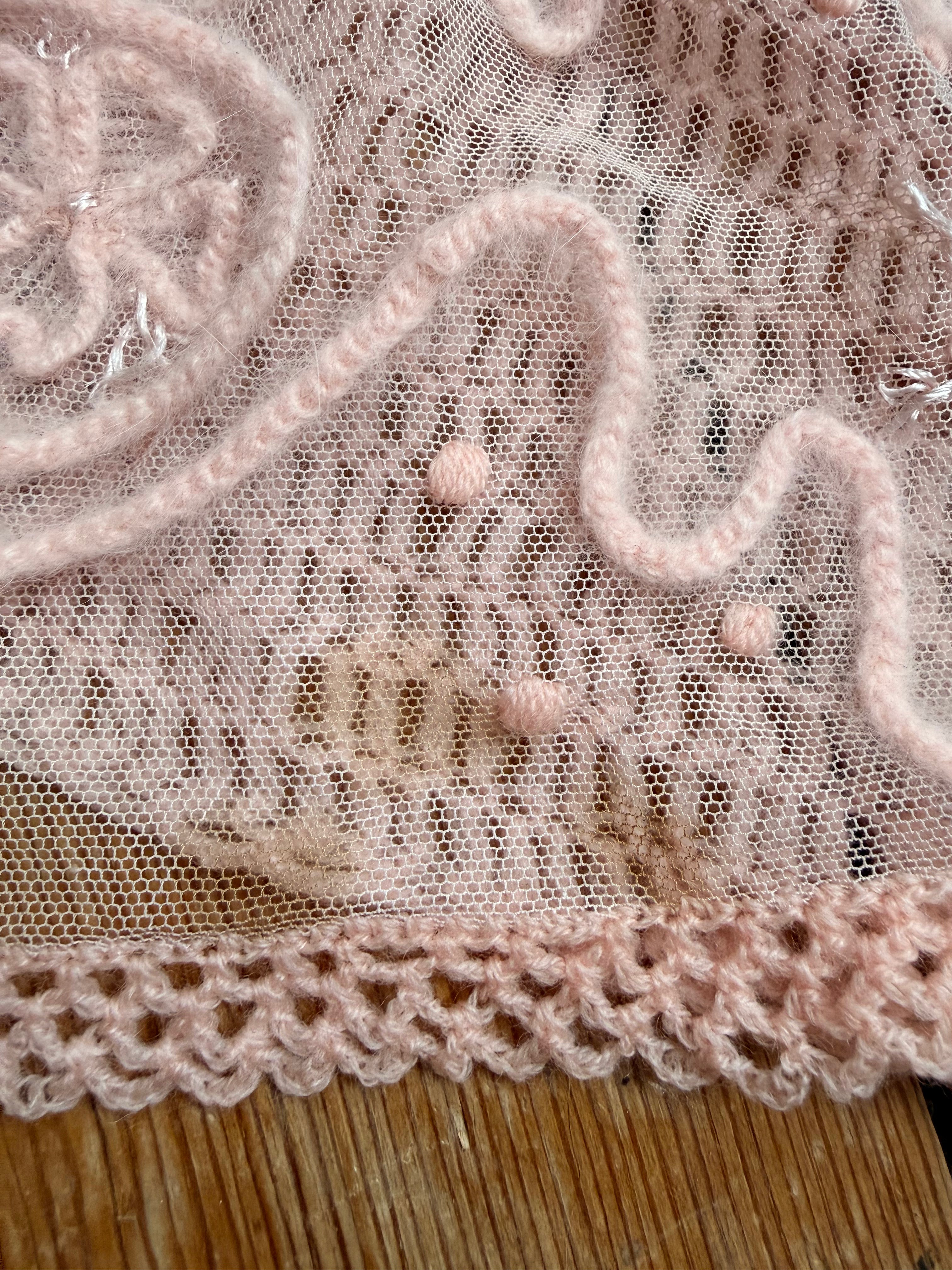 Edwardian to Early 1920s Angora & Tulle Bed Jacket / Capelet