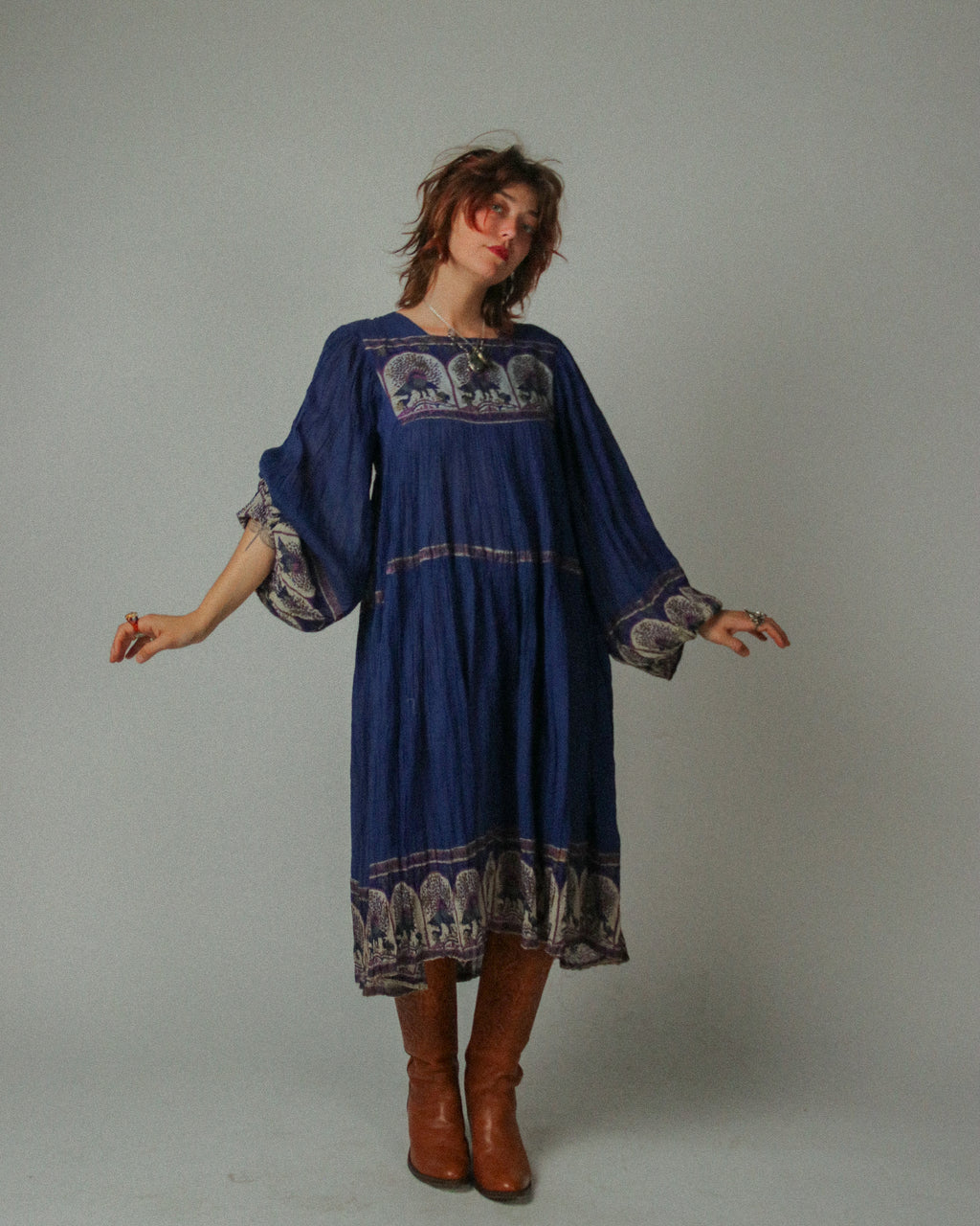 1970s Peacock Cotton Gauze dress