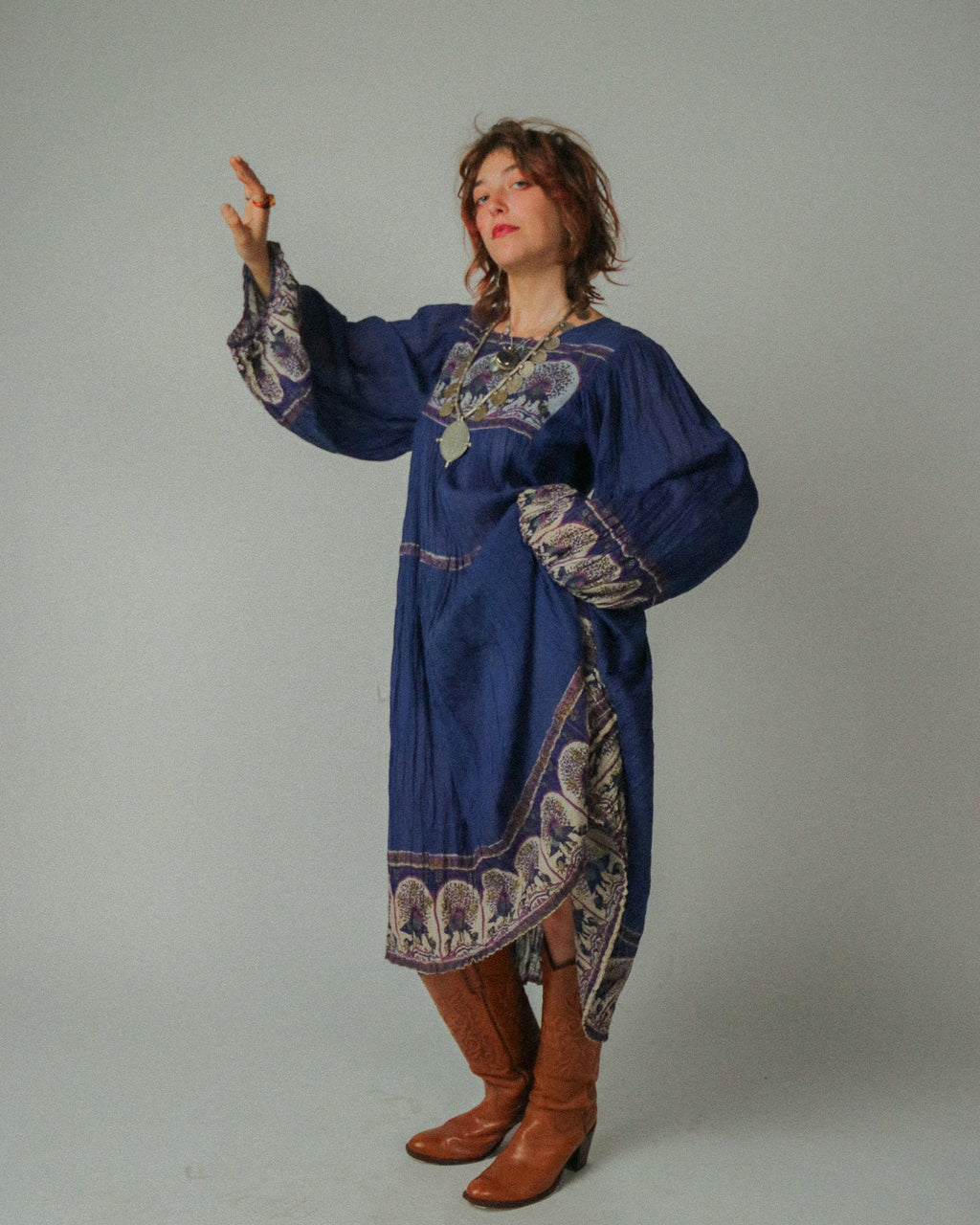 1970s Peacock Cotton Gauze dress