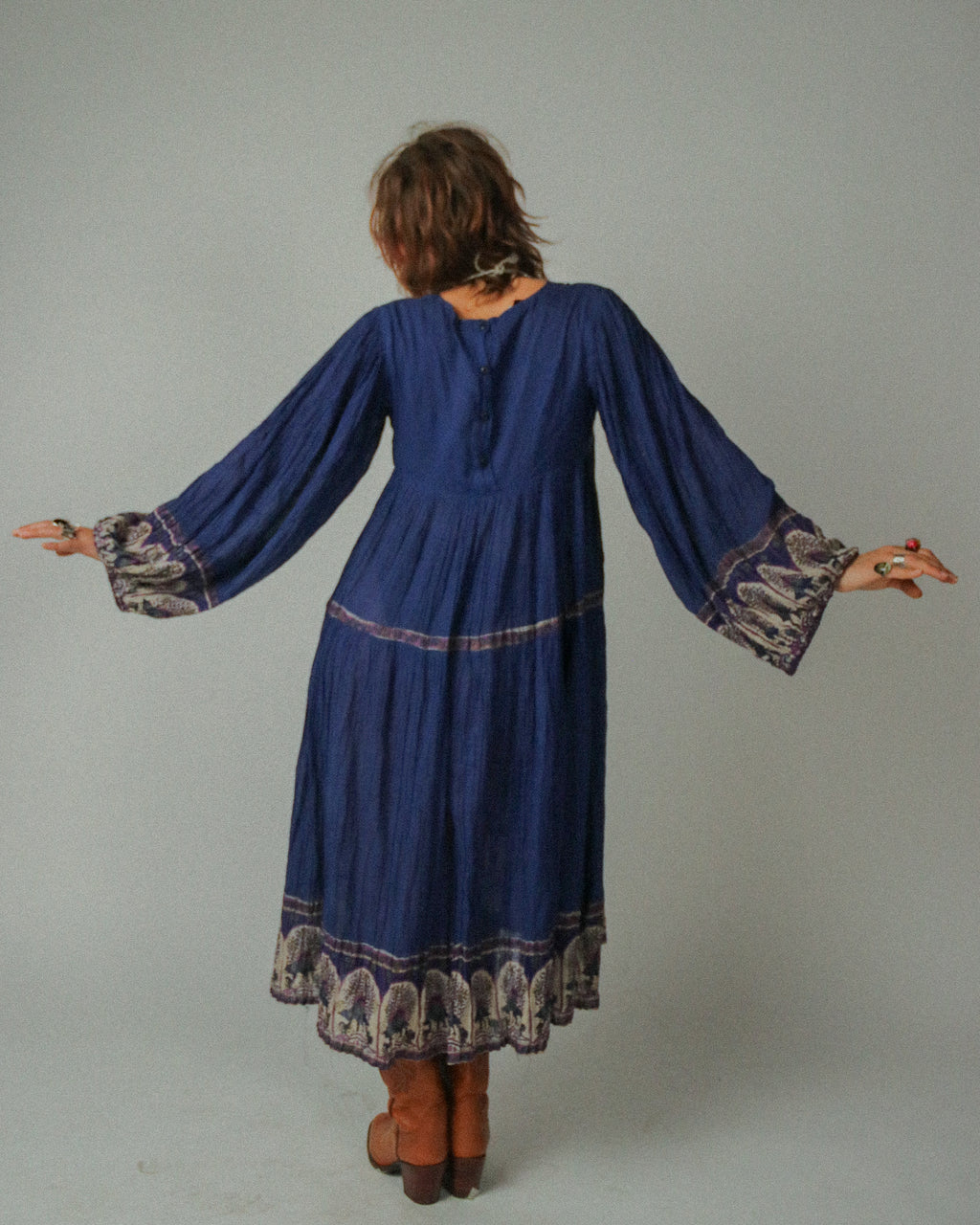 1970s Peacock Cotton Gauze dress