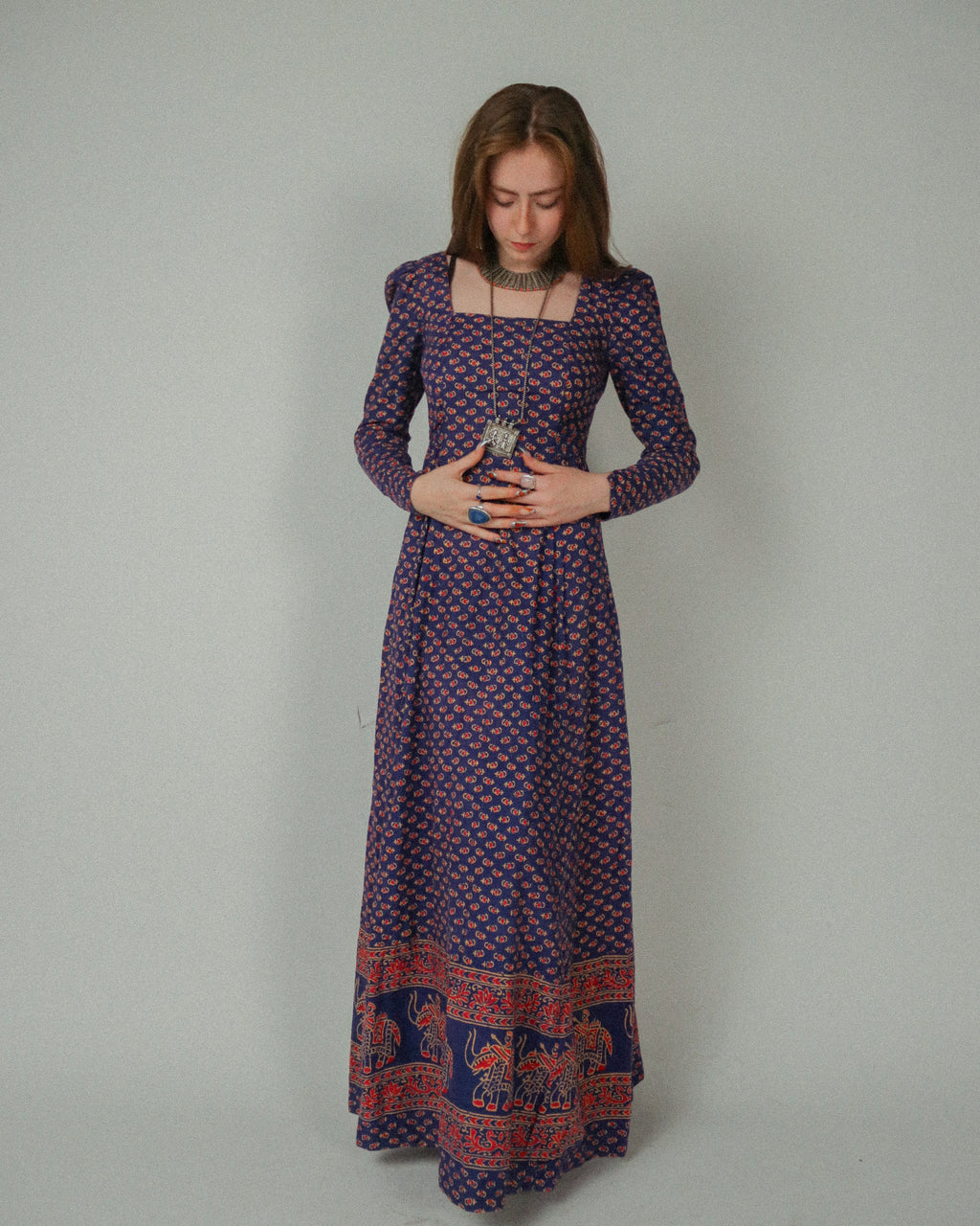 60s/70s India Imports of Rhode Island Block Print Maxi Dress