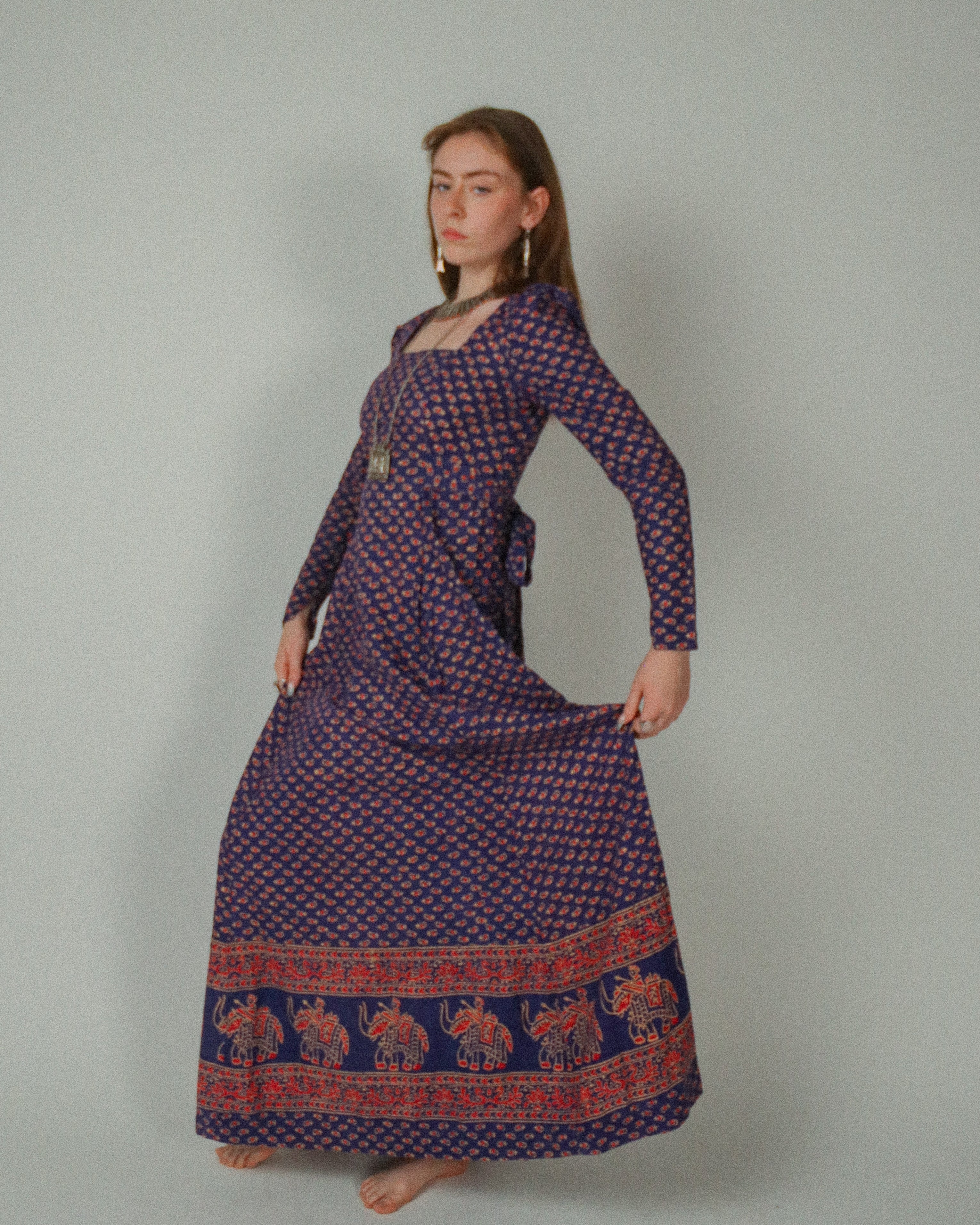 60er/70er Jahre – Blockprint-Maxikleid von India Imports of Rhode Island