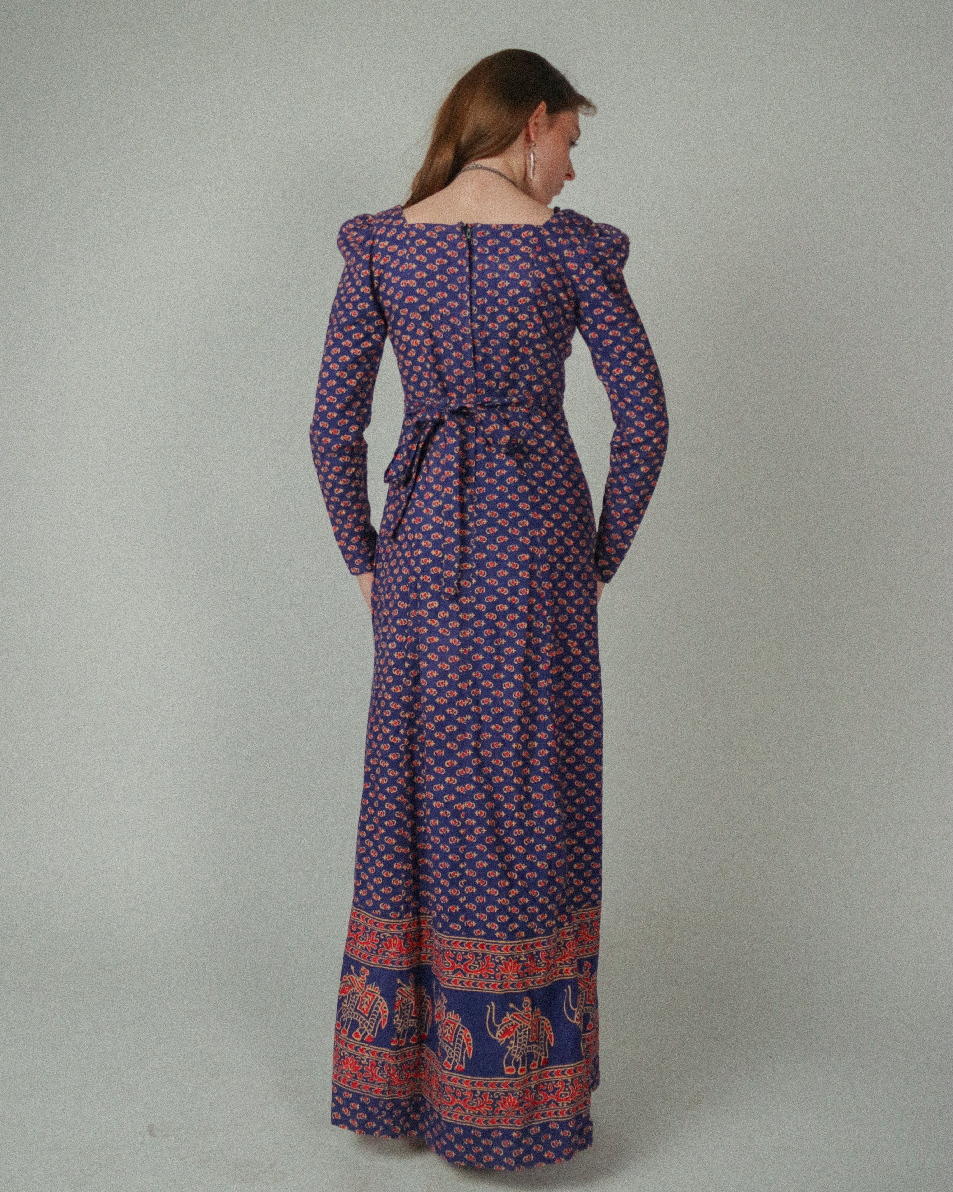 60er/70er Jahre – Blockprint-Maxikleid von India Imports of Rhode Island