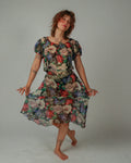1930s Silk Chiffon Dark Blooms Dress