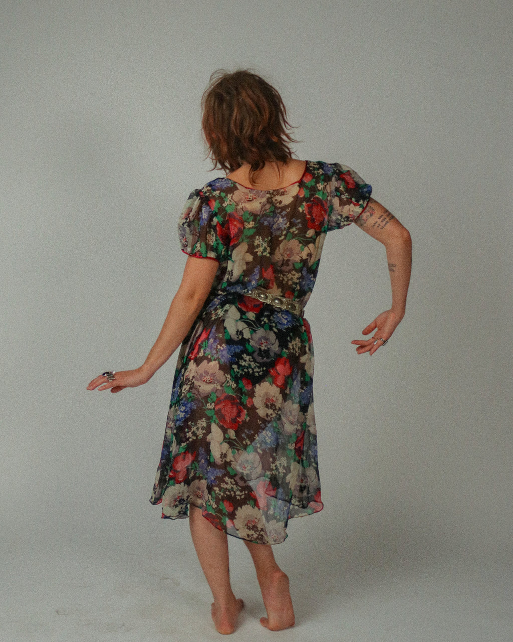 1930s Silk Chiffon Dark Blooms Dress