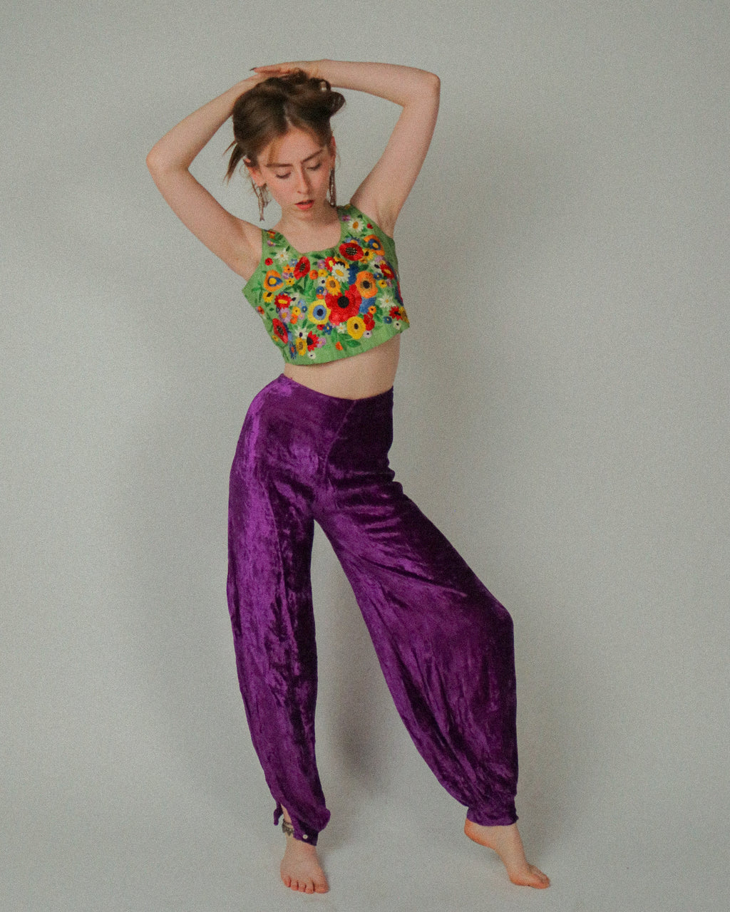 1970s Royal Amethyst Crushed Velvet Harem Pants