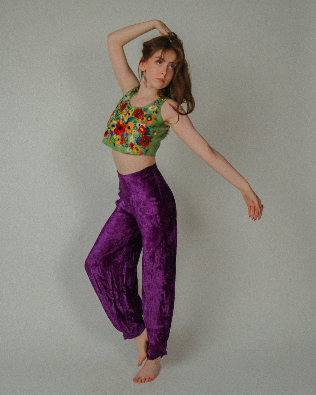 1970s Royal Amethyst Crushed Velvet Harem Pants