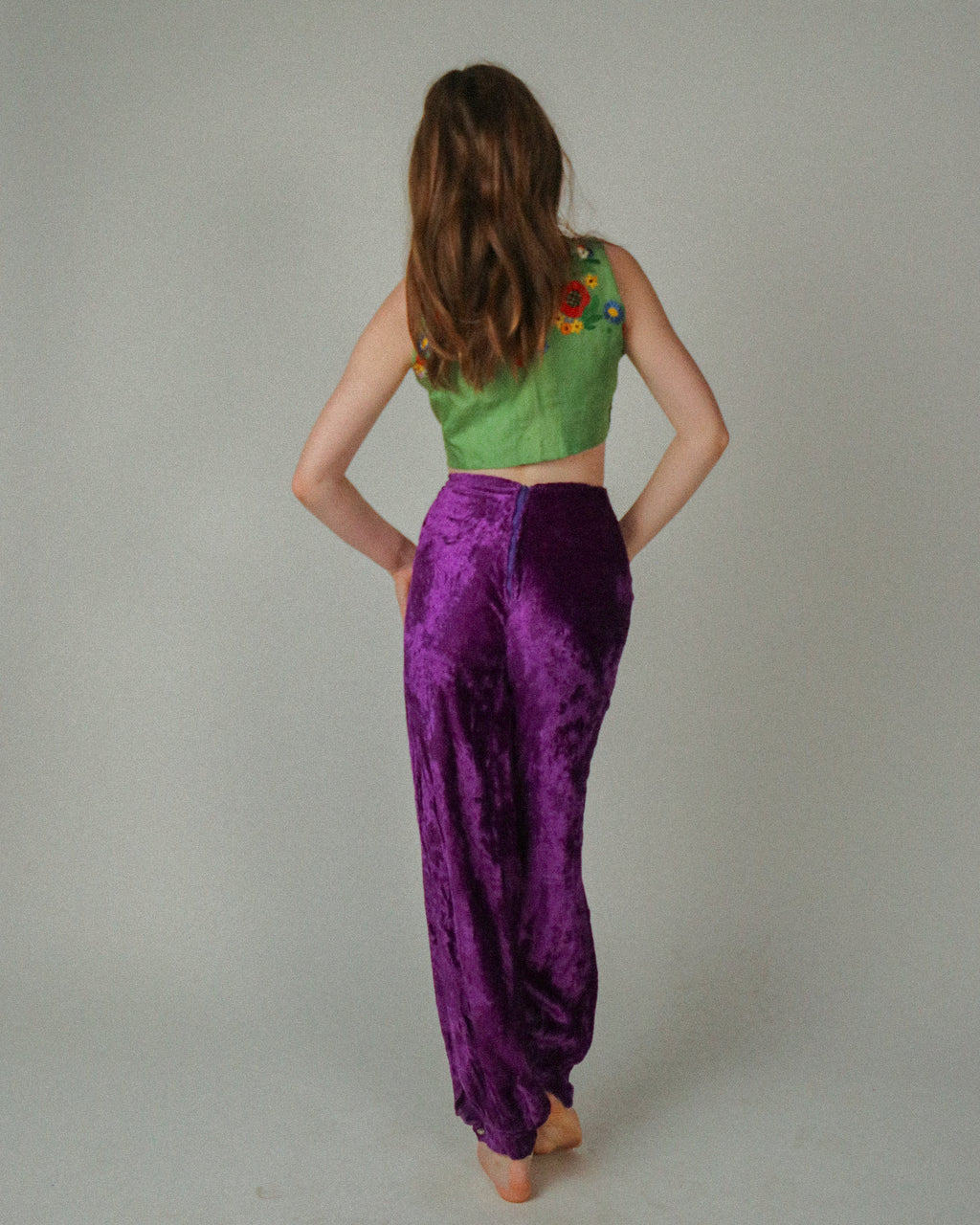 1970s Royal Amethyst Crushed Velvet Harem Pants