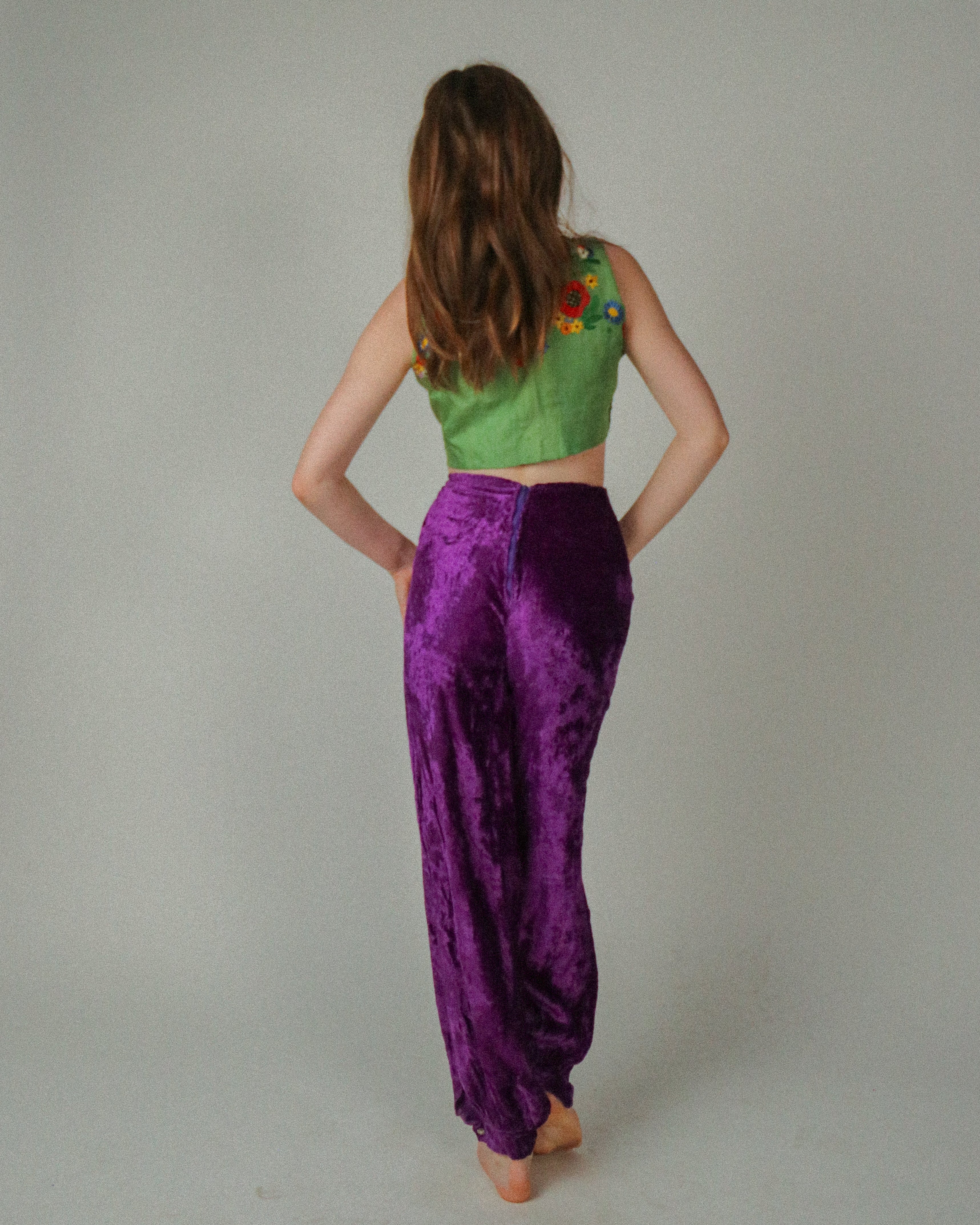 1970s Royal Amethyst Crushed Velvet Harem Pants