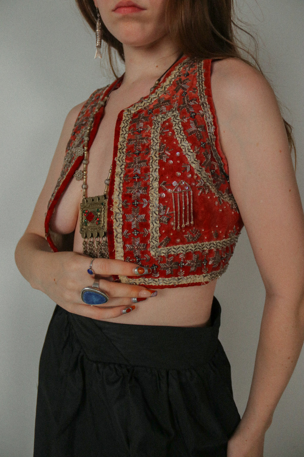 Antique Hungarian Glass Bead and Velvet Vest