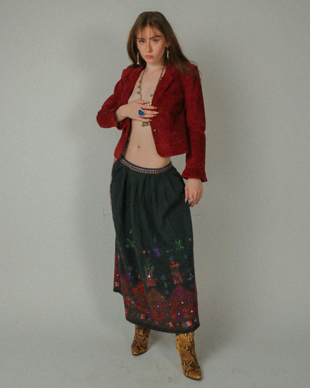 1970s Gassy Jack Cherry Red Peplum Suede Jacket
