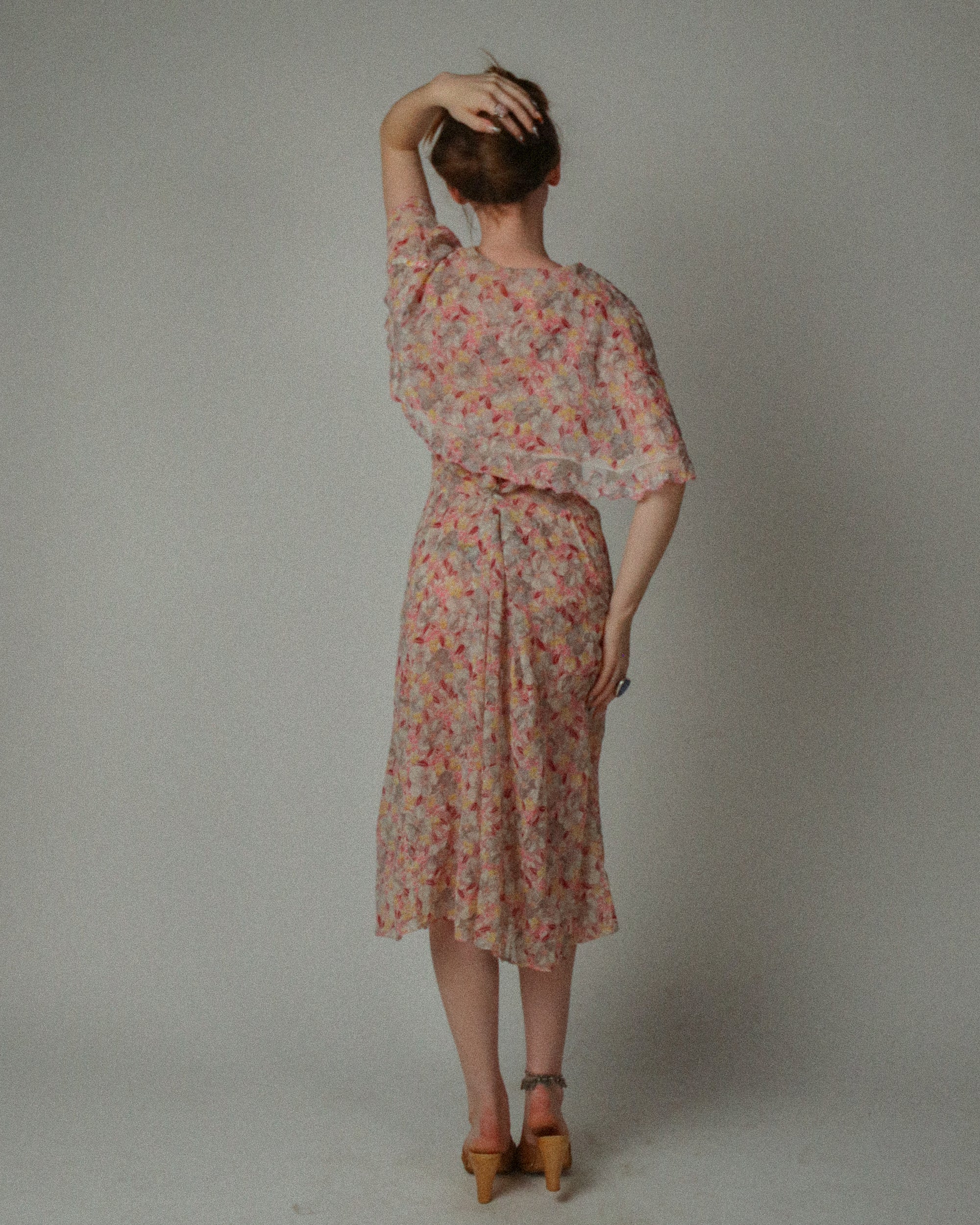 1930s Ditsy print Flutter Capelet Day Dress