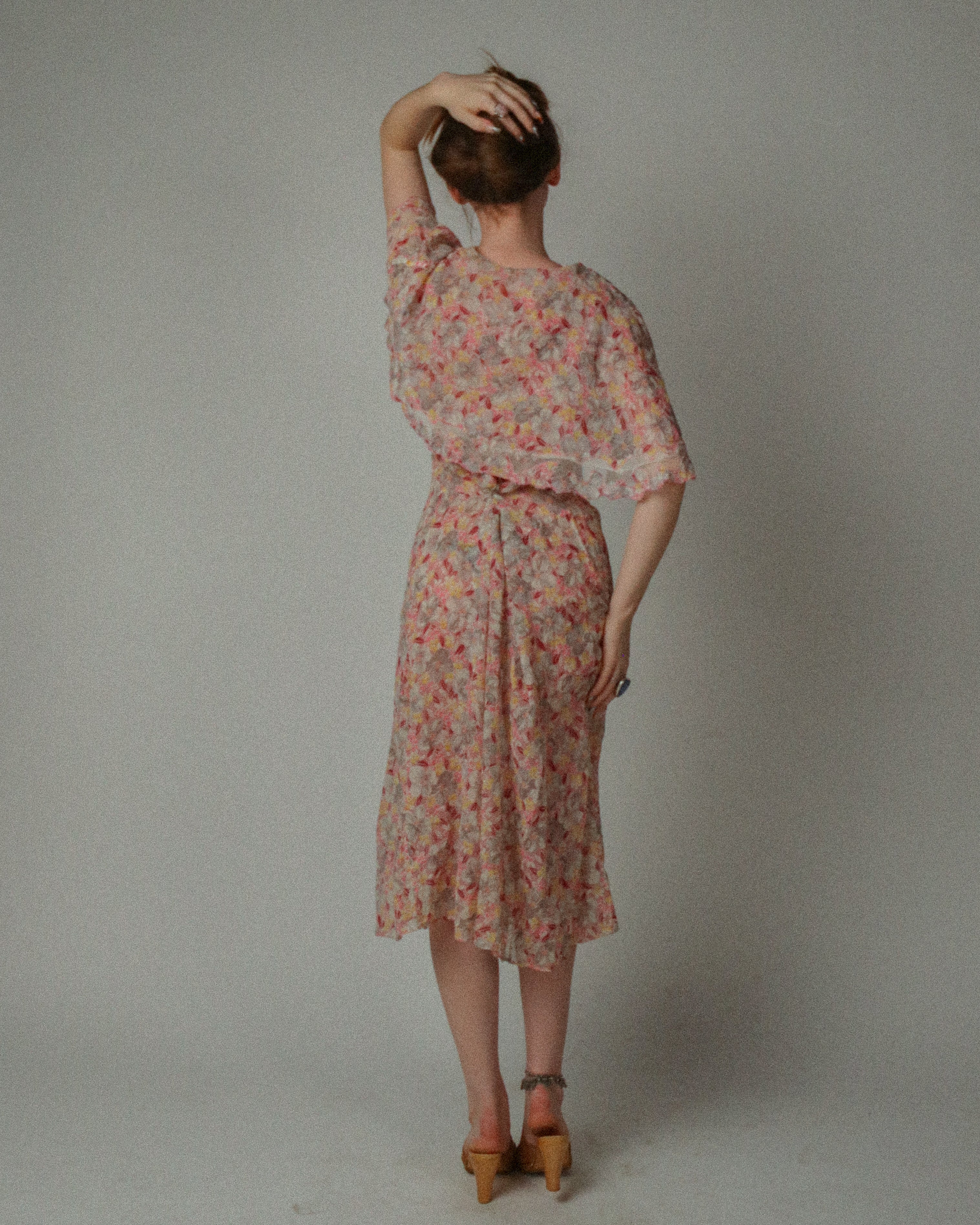 1930s Ditsy print Flutter Capelet Day Dress