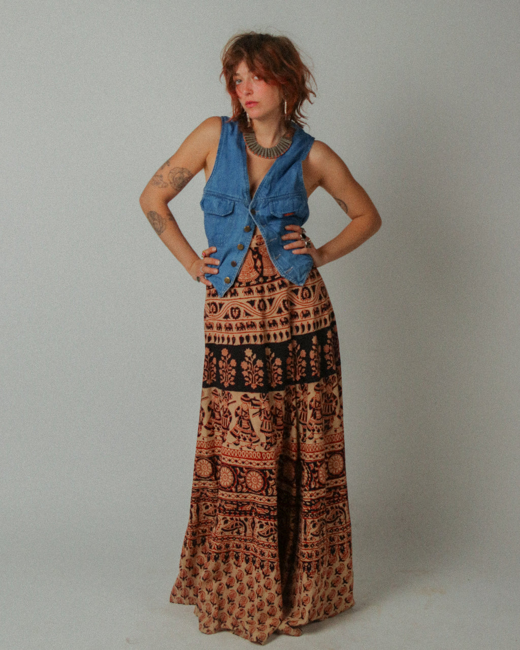 1970s Indian Block Print Maxi Wrap-Skirt