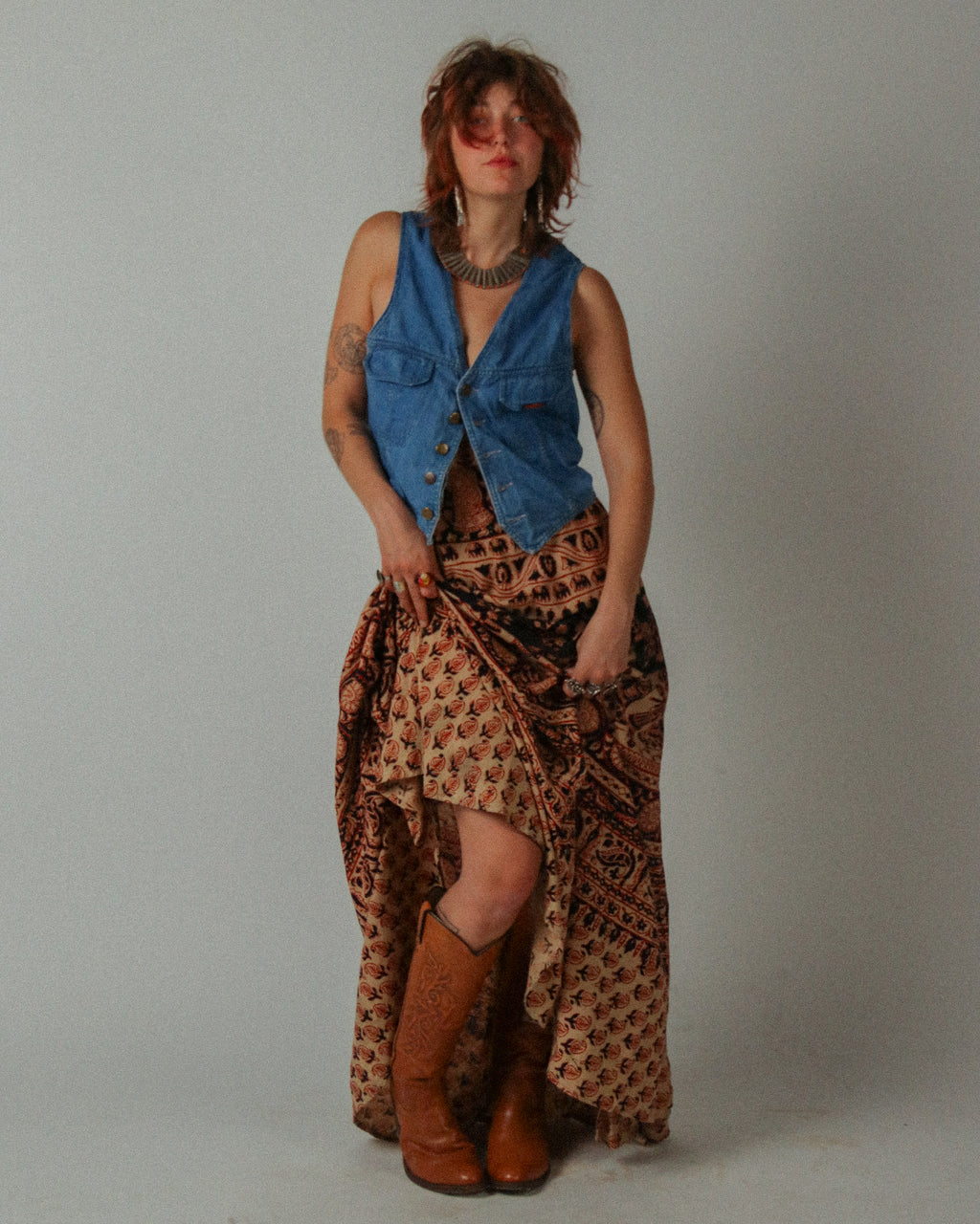 1970s Indian Block Print Maxi Wrap-Skirt