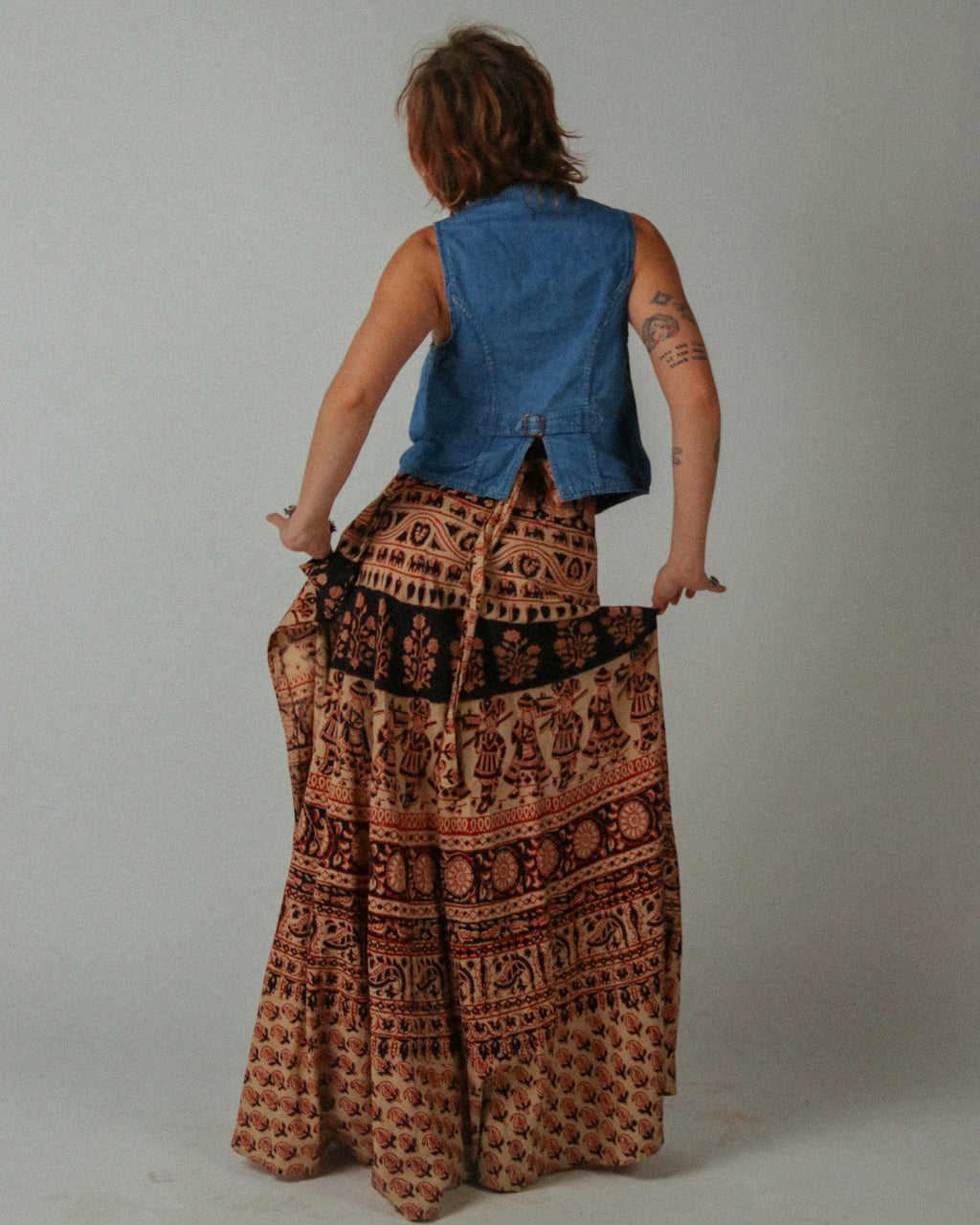 1970s Indian Block Print Maxi Wrap-Skirt