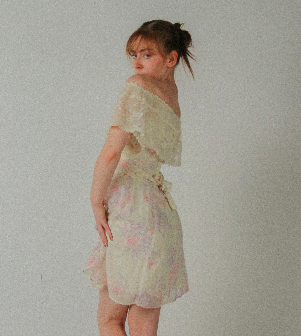 1970s Gunne Sax Off-Shoulder Minidress