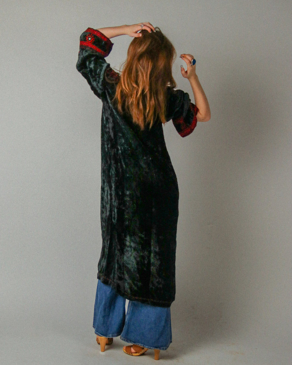 1960s Pakistani Embellished Velvet Caftan Dress