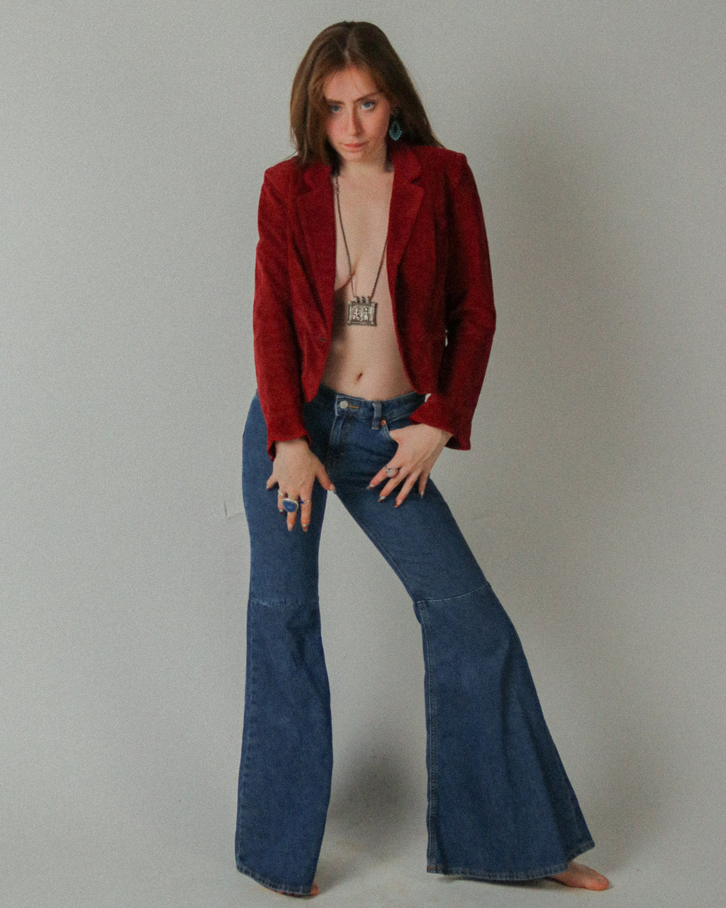 1970s Gassy Jack Cherry Red Peplum Suede Jacket