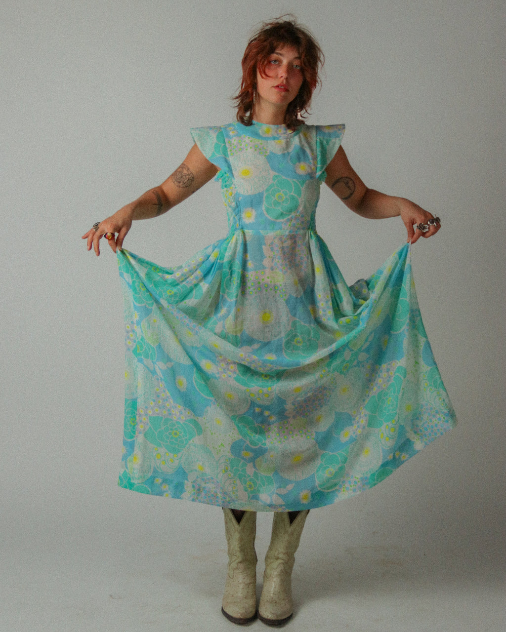 1970s Psychedelic Daisy Paisley Maxidress