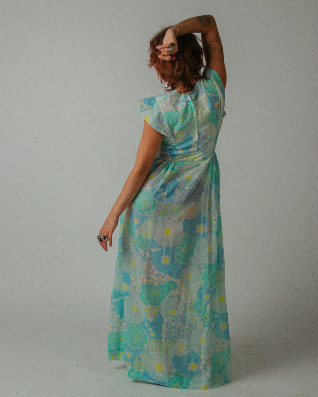 1970s Psychedelic Daisy Paisley Maxidress