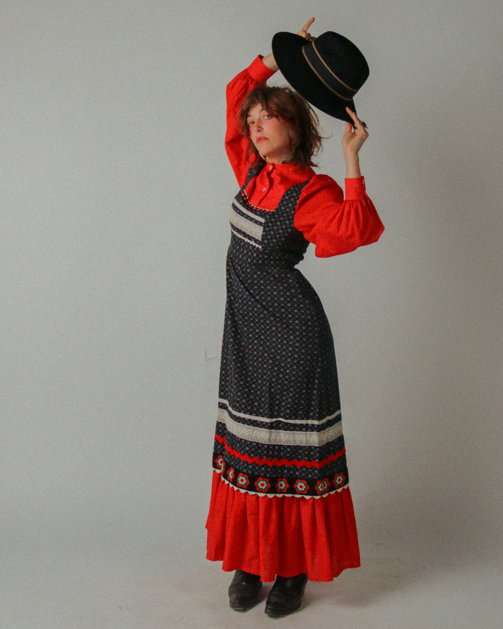 1970s Pinafore Prairie Dress