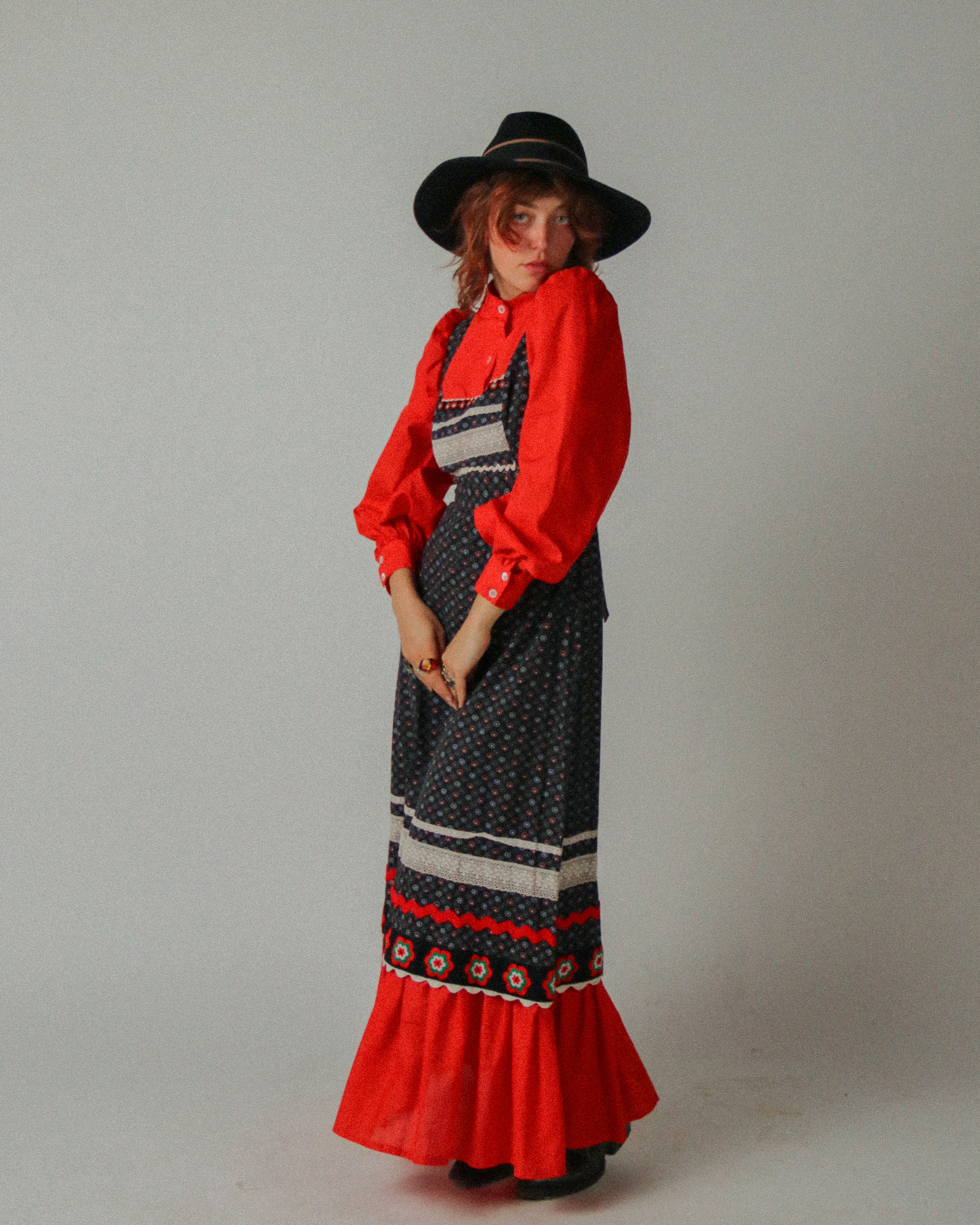 1970s Pinafore Prairie Dress