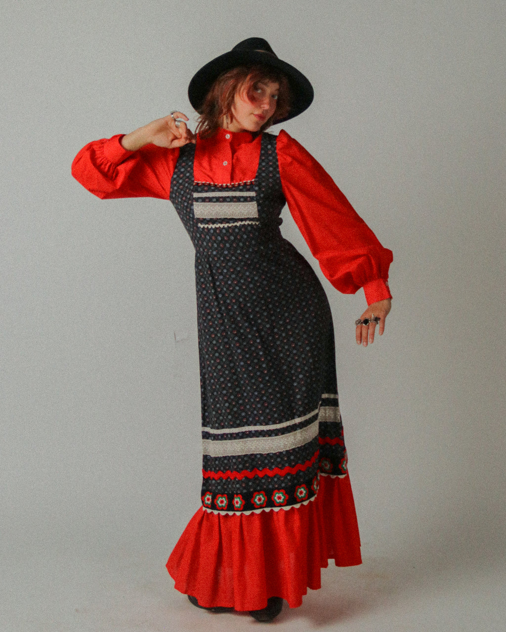 1970s Pinafore Prairie Dress