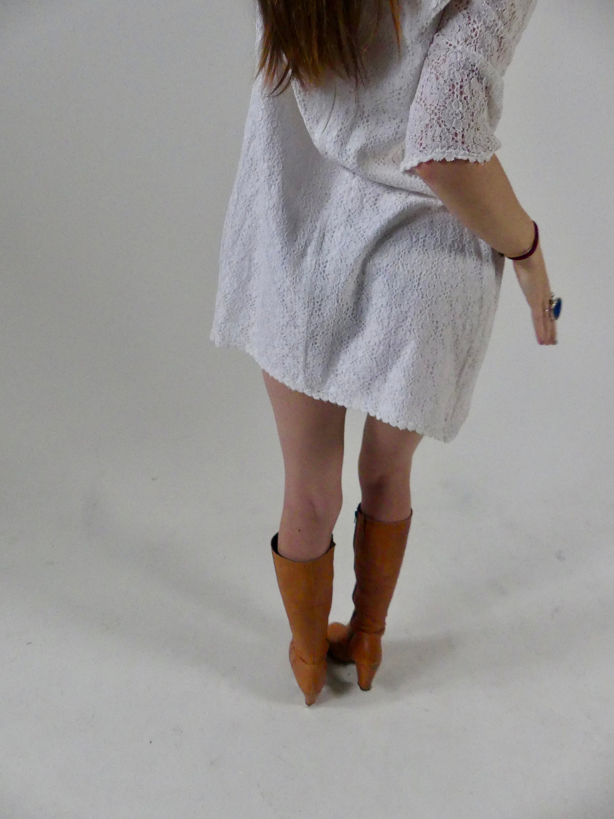 1960s White Lace Mini dress with Daisy Trimmings