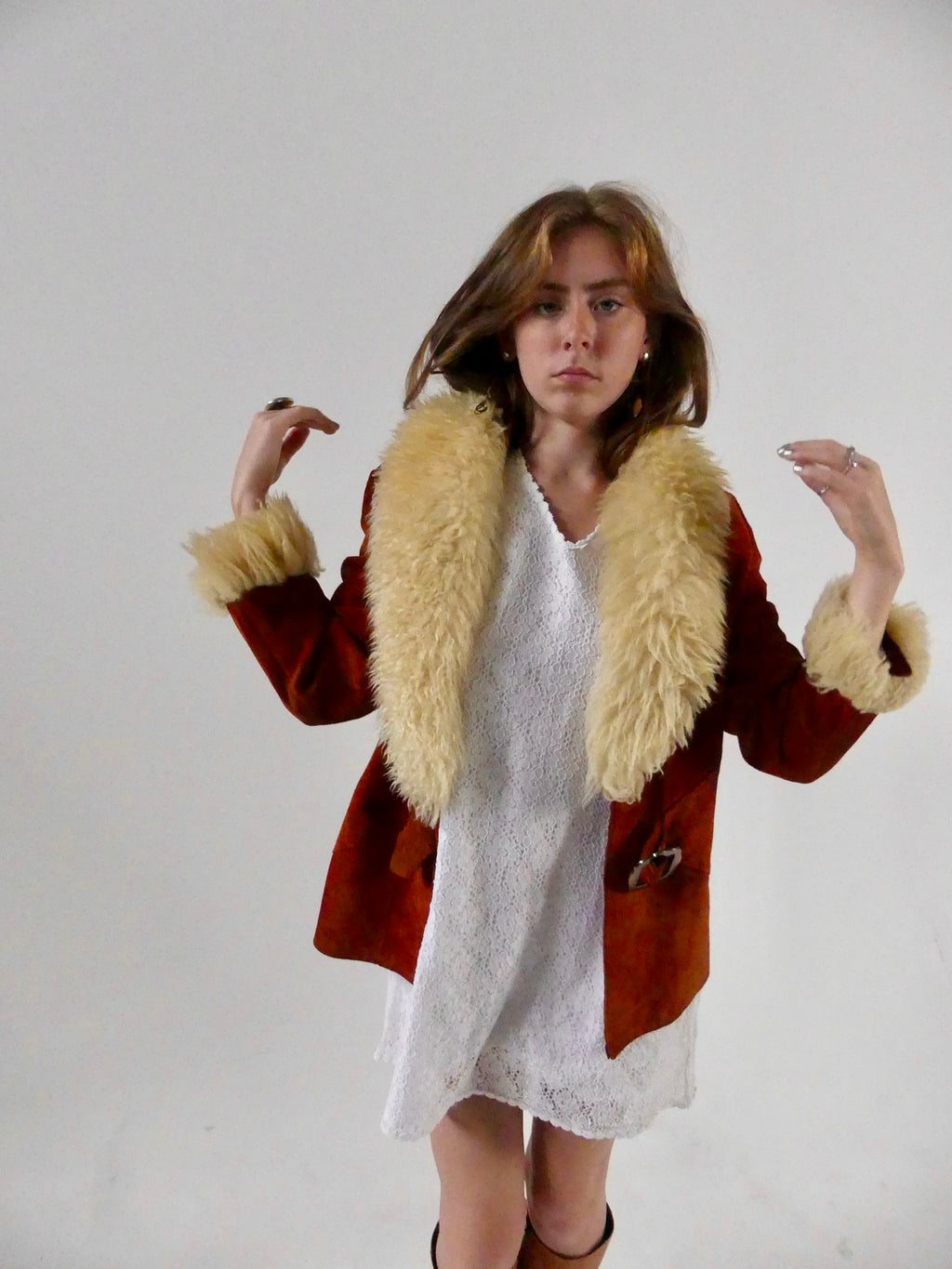 1970s Rust Suede Penny Lane Jacket with Sheepskin Trim