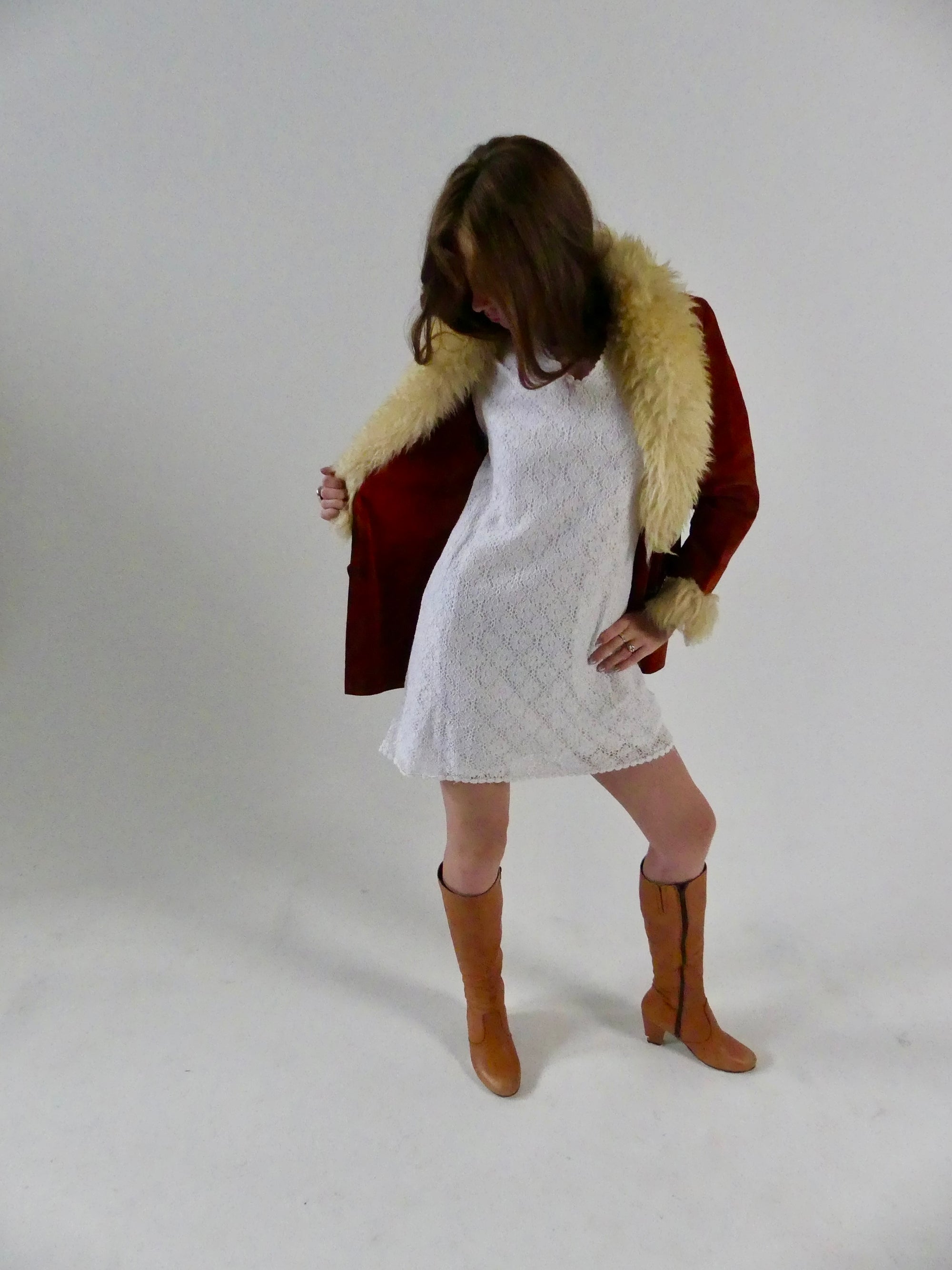 1970s Rust Suede Penny Lane Jacket with Sheepskin Trim