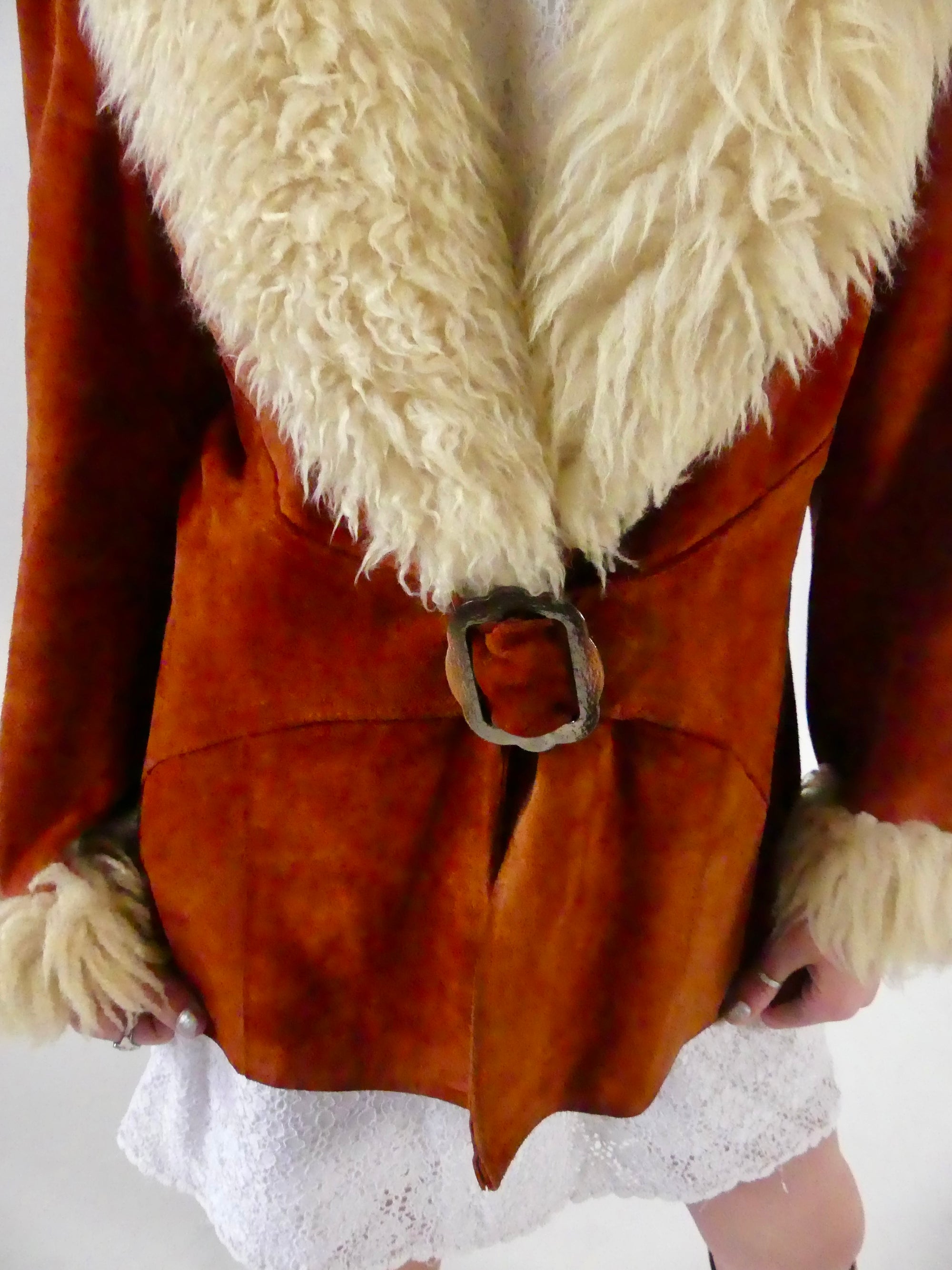1970s Rust Suede Penny Lane Jacket with Sheepskin Trim